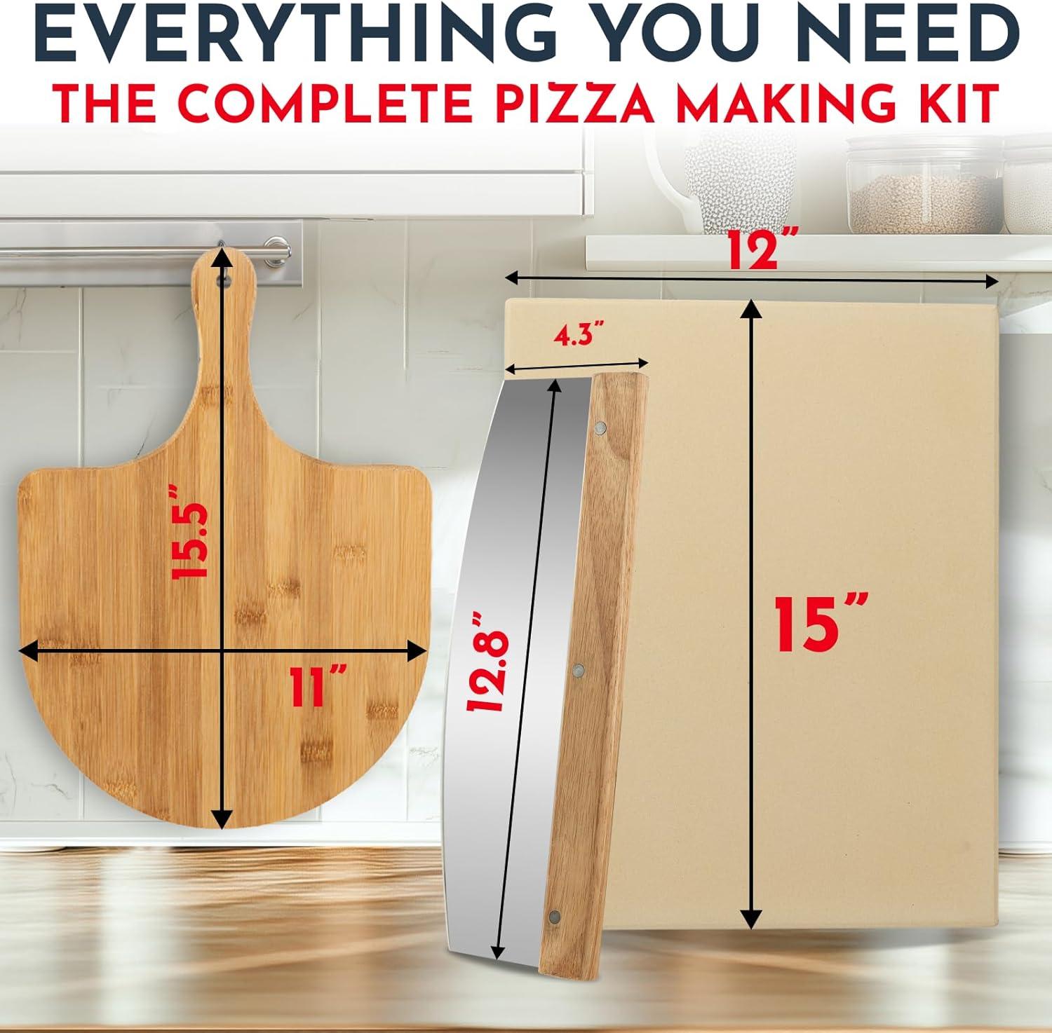 LIFETIME FLOORING LLC Pizza Stone For Oven Set -  Stone For Grill - 3PCS Pizzamaking Accessories - Large Pizza Oven Stones - Baking Stones For Bread And Pizzas