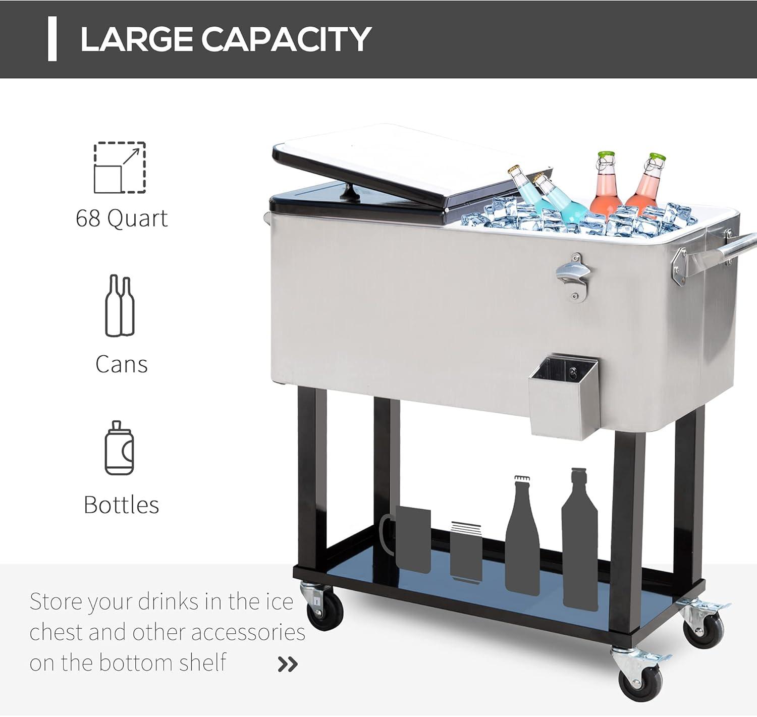 IRHOMA Outsunny 80 QT Rolling Cooling Bins Ice Chest on Wheels Outdoor Stand Up Drink Cooler Cart for Party