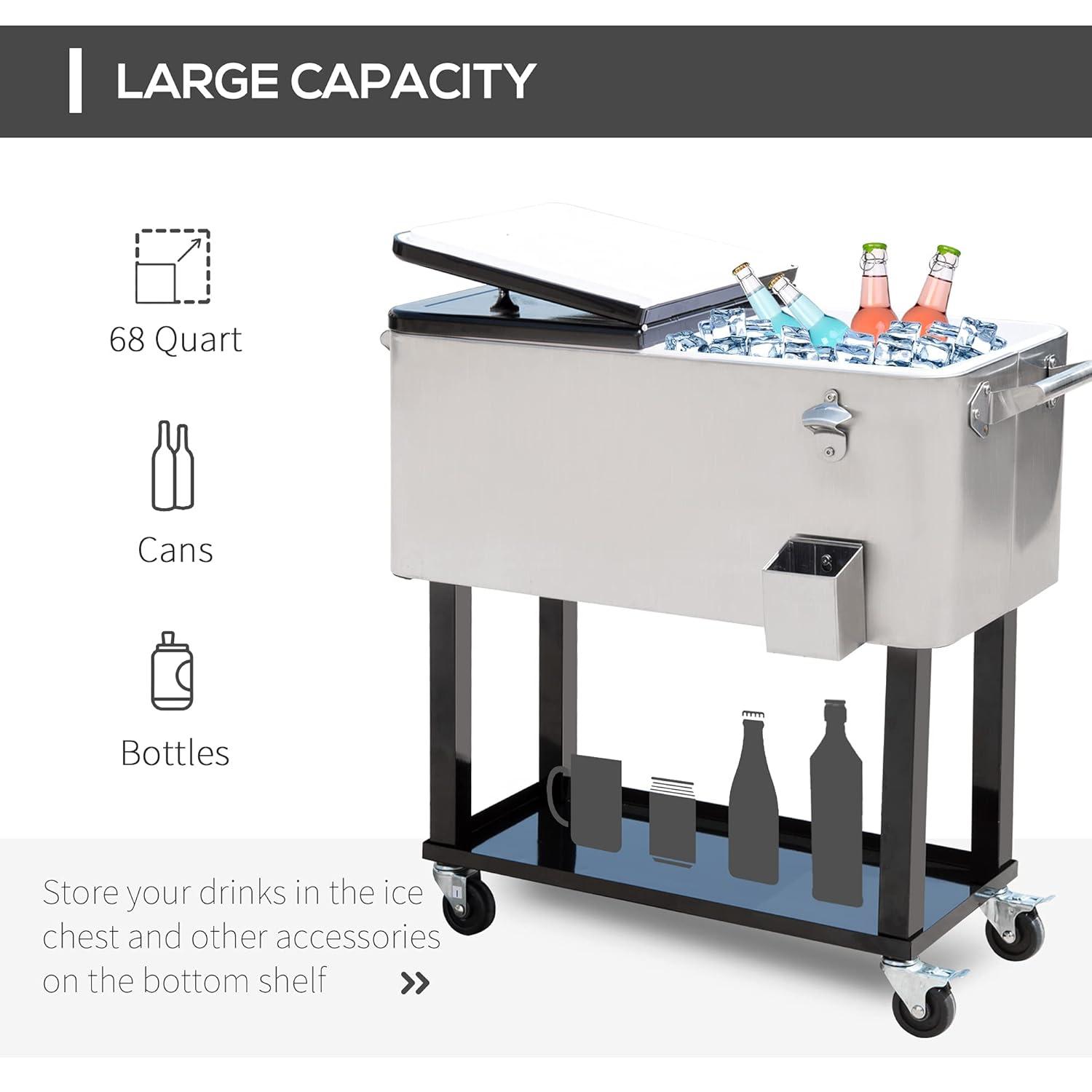 IRHOMA Outsunny 80 QT Rolling Cooling Bins Ice Chest on Wheels Outdoor Stand Up Drink Cooler Cart for Party