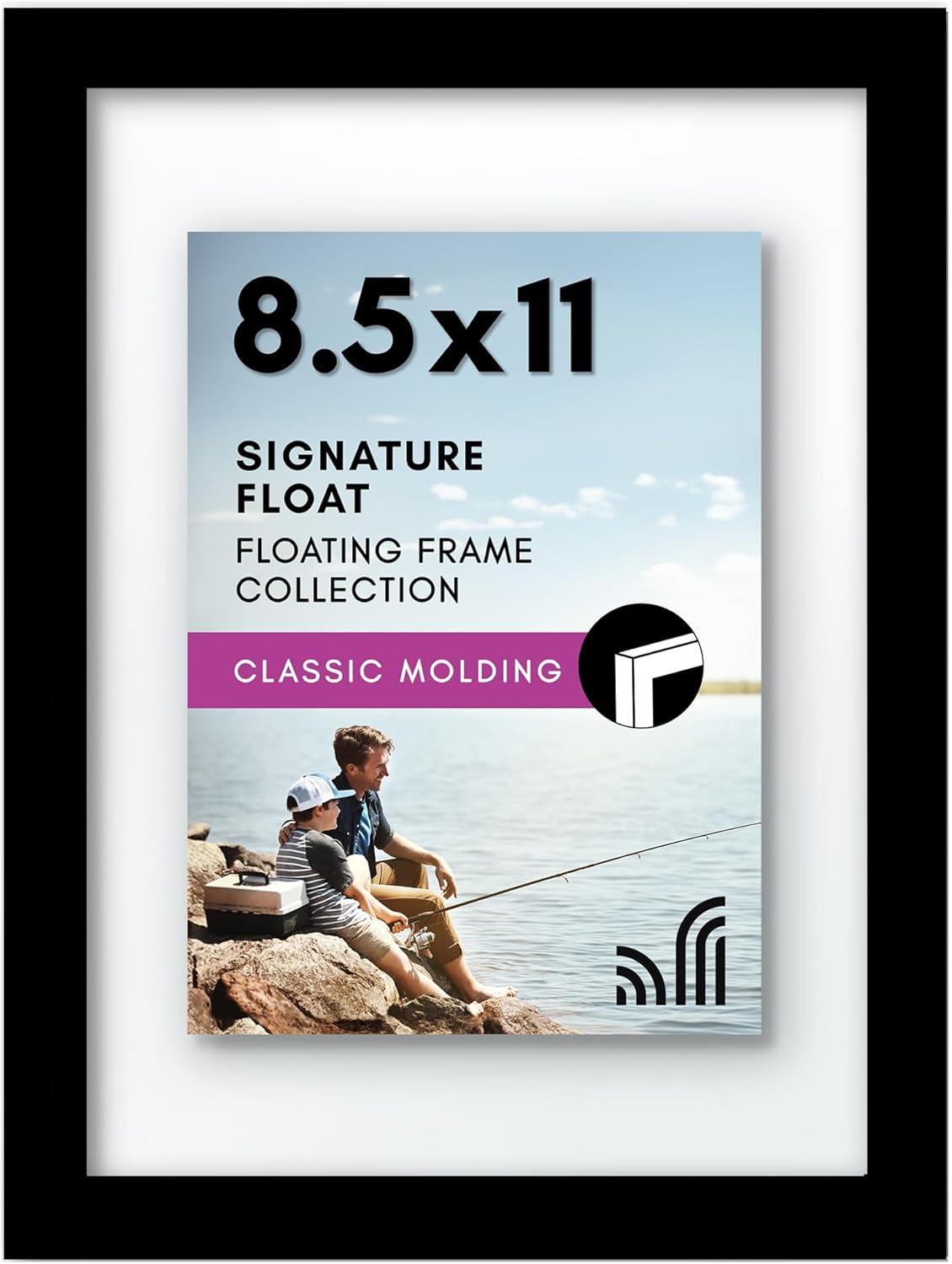 Americanflat Black Floating Picture Frame | Displays Any Size Photo up to 8.5 x 11 Inches. Lead Free Glass. Hanging Hardware Included!