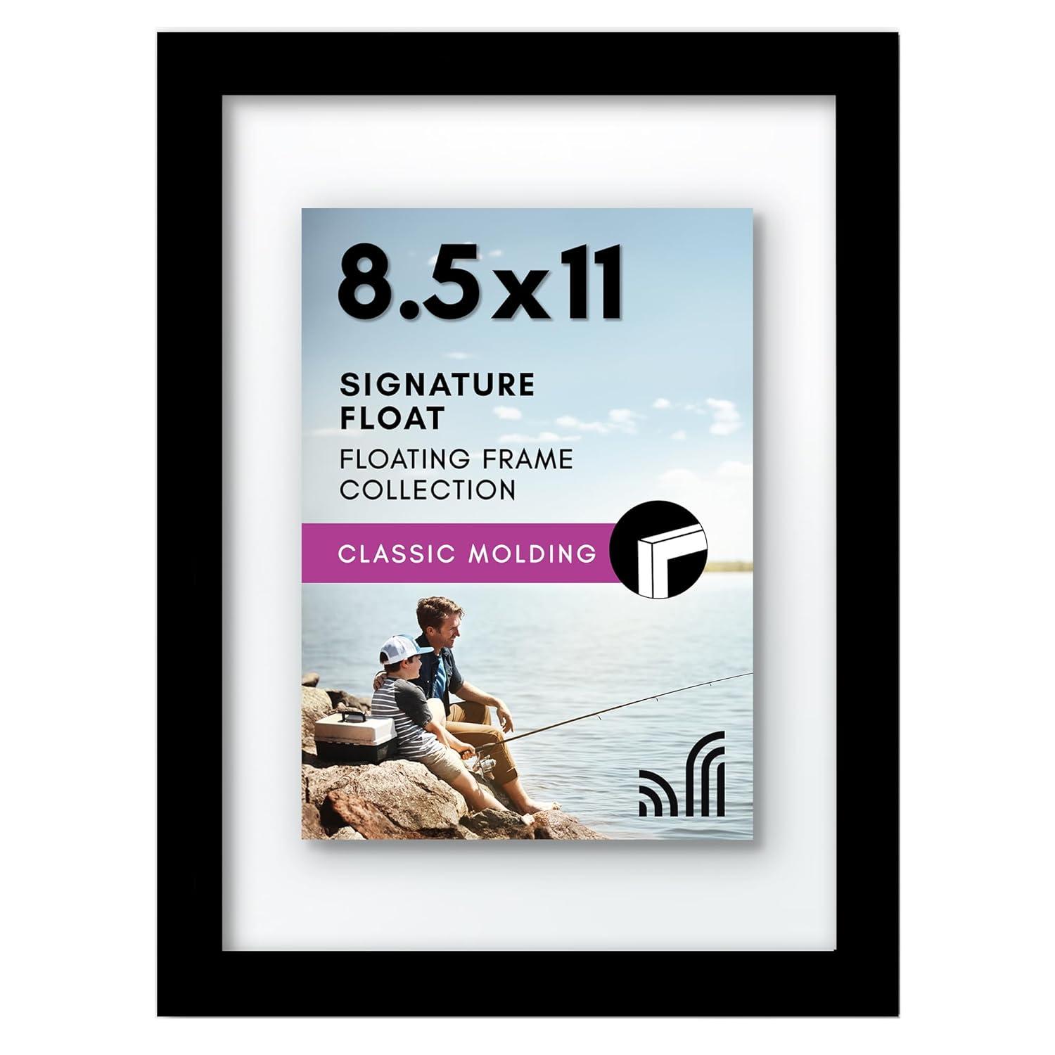 Americanflat Black Floating Picture Frame | Displays Any Size Photo up to 8.5 x 11 Inches. Lead Free Glass. Hanging Hardware Included!