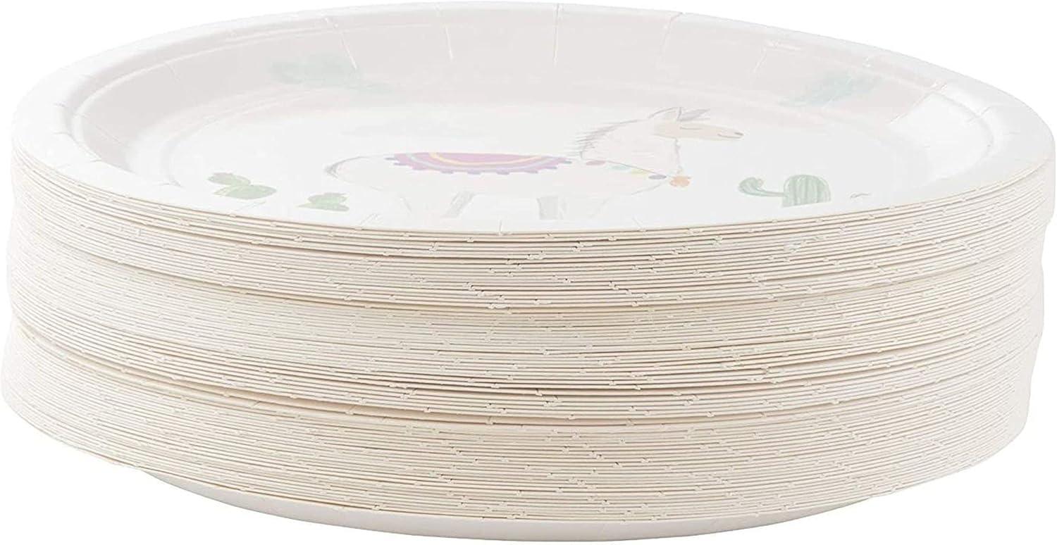 Blue Panda Disposable Plates - 80-Count Paper Plates, Llama Party Supplies, Kids Birthdays, 9 x 9 inches