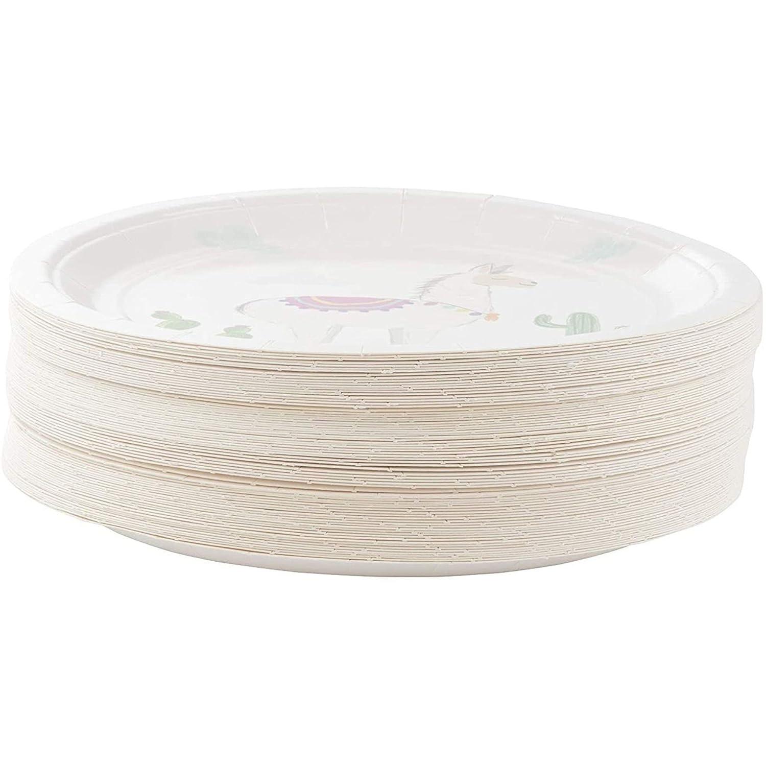 Blue Panda Disposable Plates - 80-Count Paper Plates, Llama Party Supplies, Kids Birthdays, 9 x 9 inches