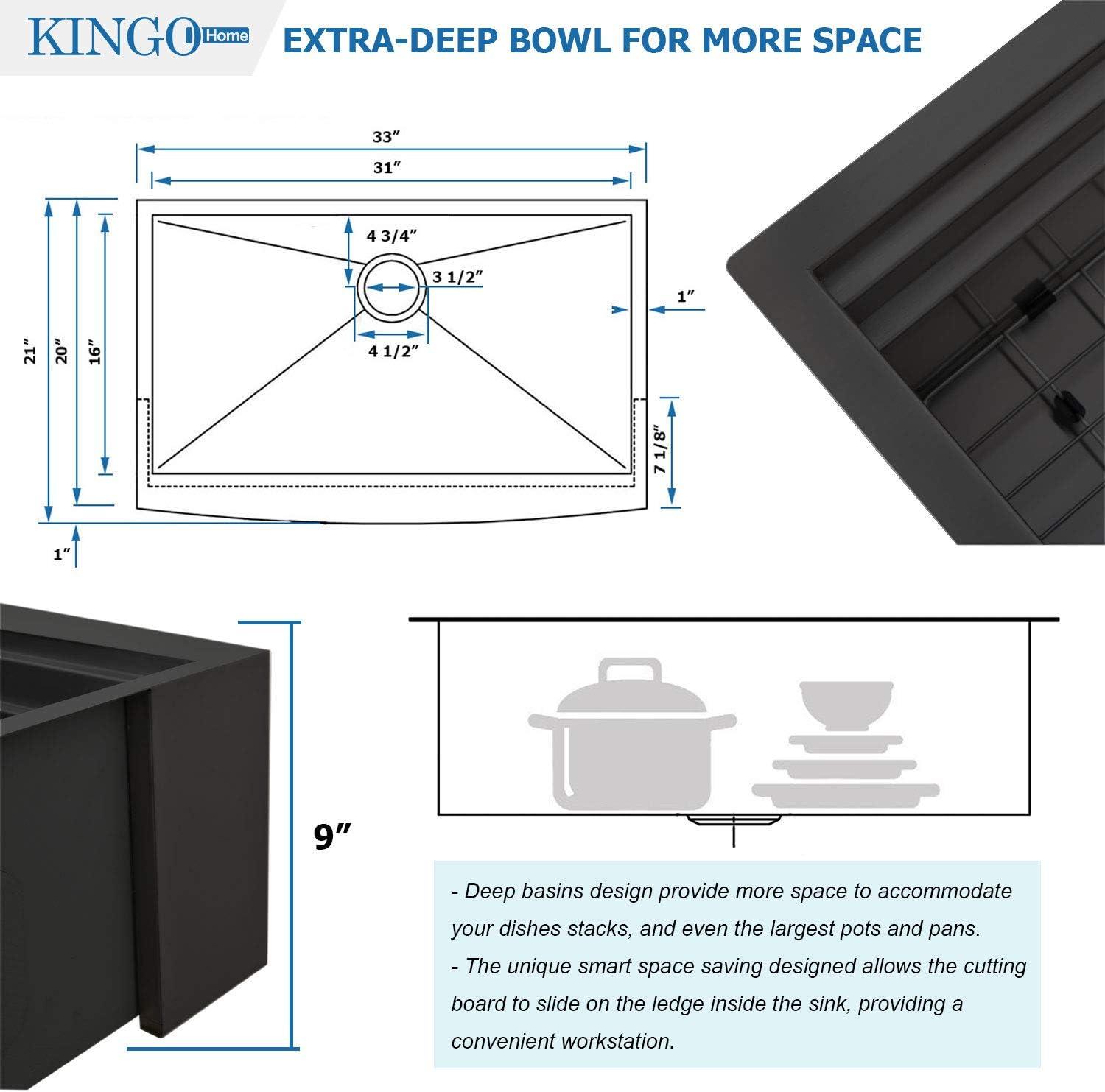 KRAUS Kore™ Workstation Farmhouse Apron Front 16 Gauge Single Bowl Kitchen Sink