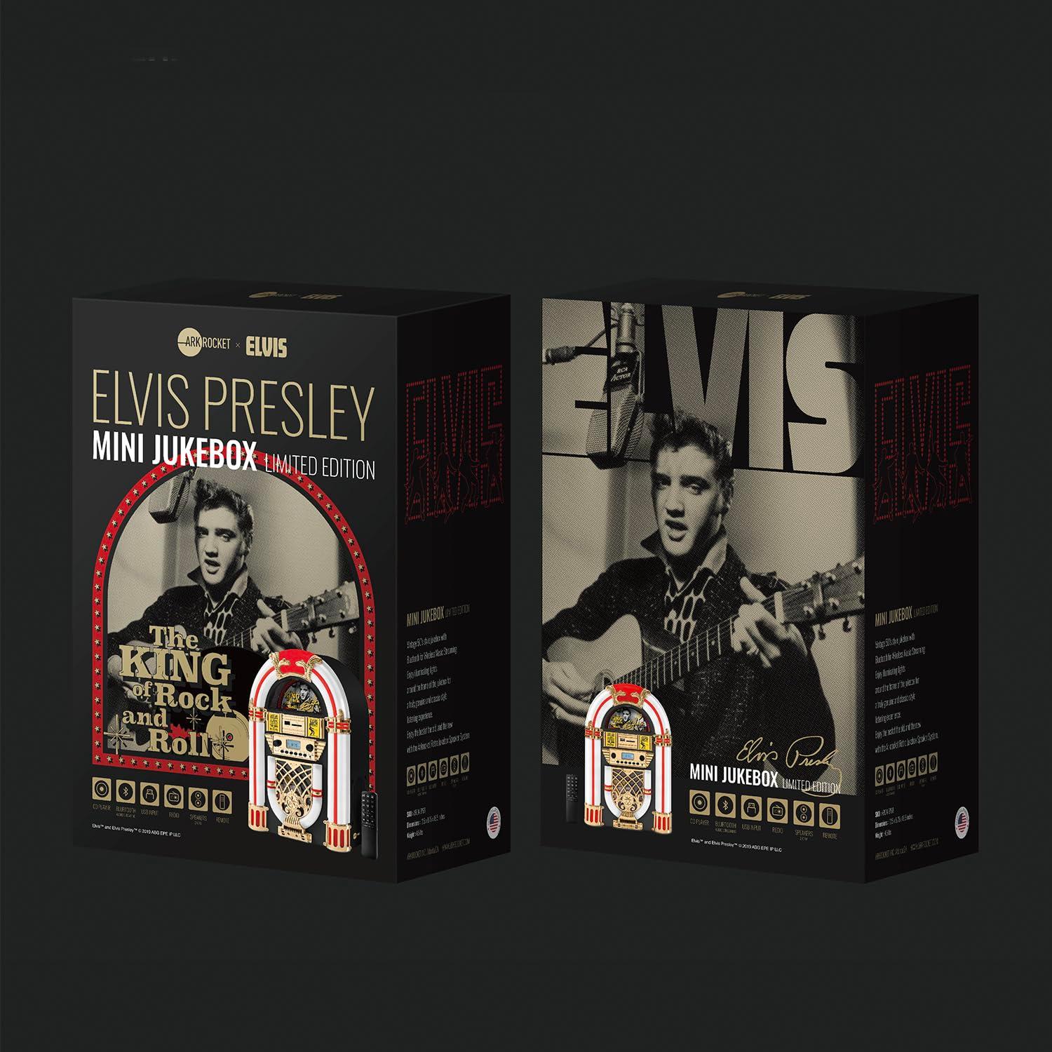 Arkrocket Audio ArkrocketxElvis Presley Mini Jukebox / Tabletop CD Player / Bluetooth Speaker (Black/Gold)
