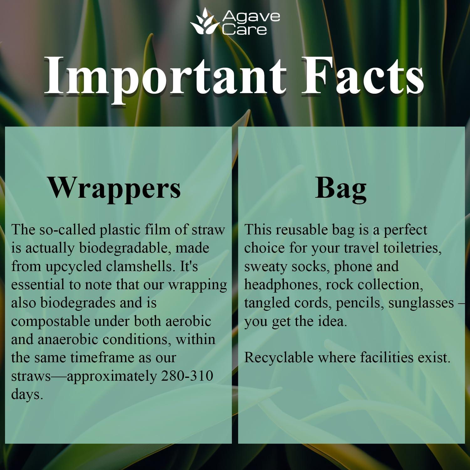 Agave Care Sustainable Agave Straws - 5.9" - Natural - Unwrapped - 150 Count - 3 oz