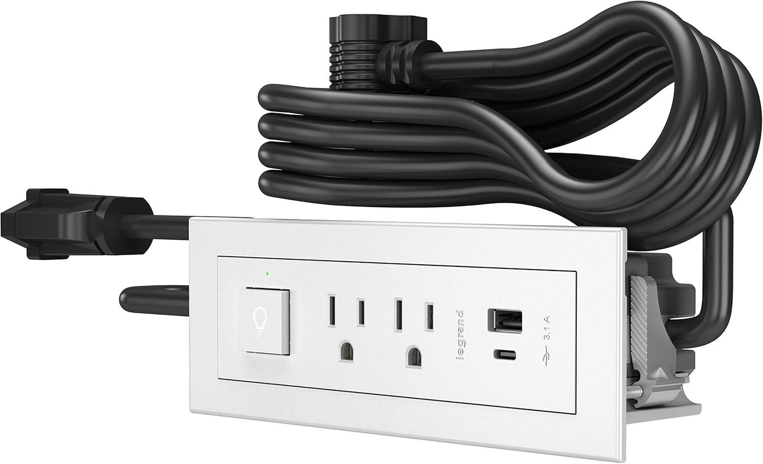 White Metal and Plastic 6-ft Power Strip with USB Ports