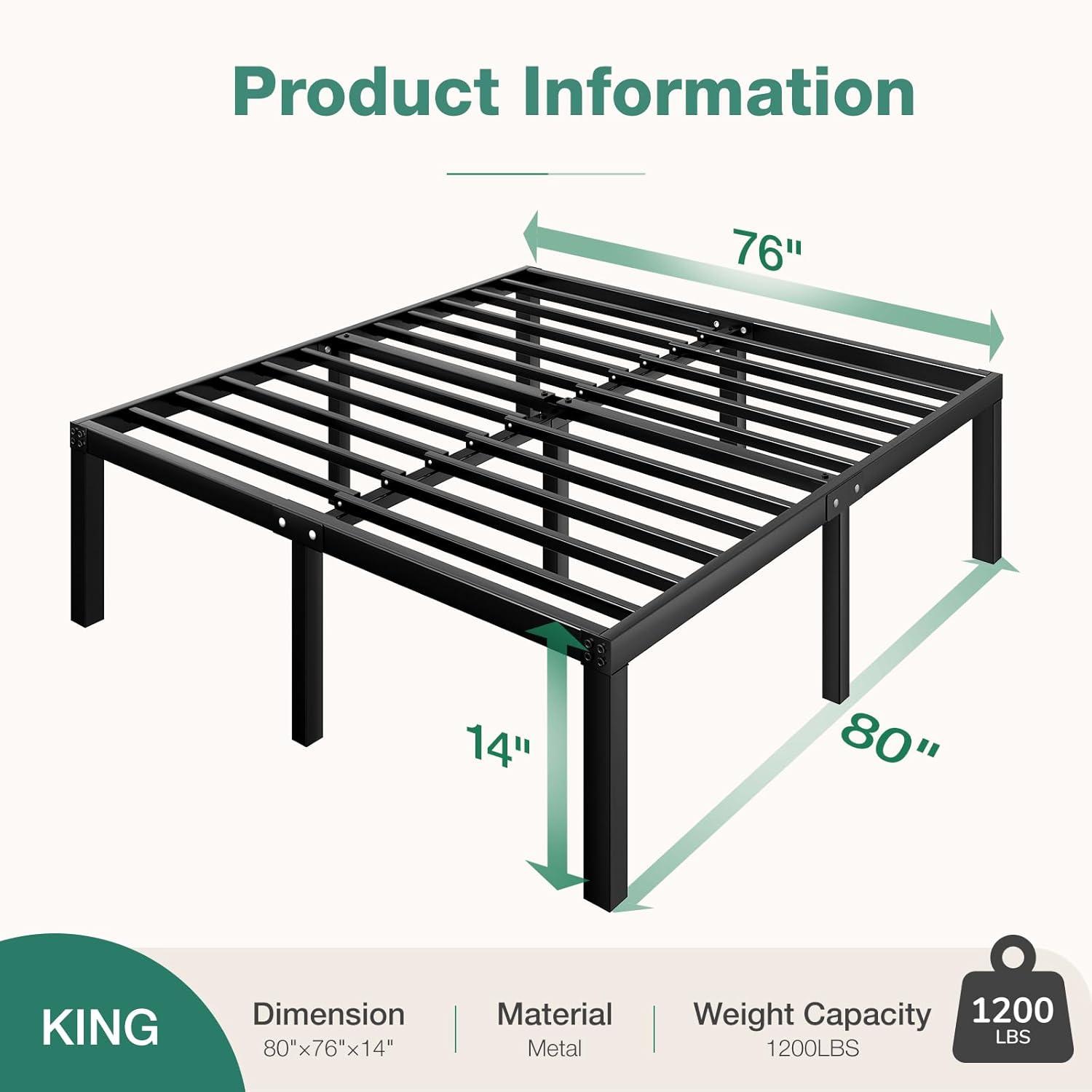 Novilla King Size Bed Frame, 14 Inch Metal Platform Bed Frame King Size with Storage Space Under Bed, Heavy Duty Steel Slat Support, Easy Assembly, No Box Spring Needed