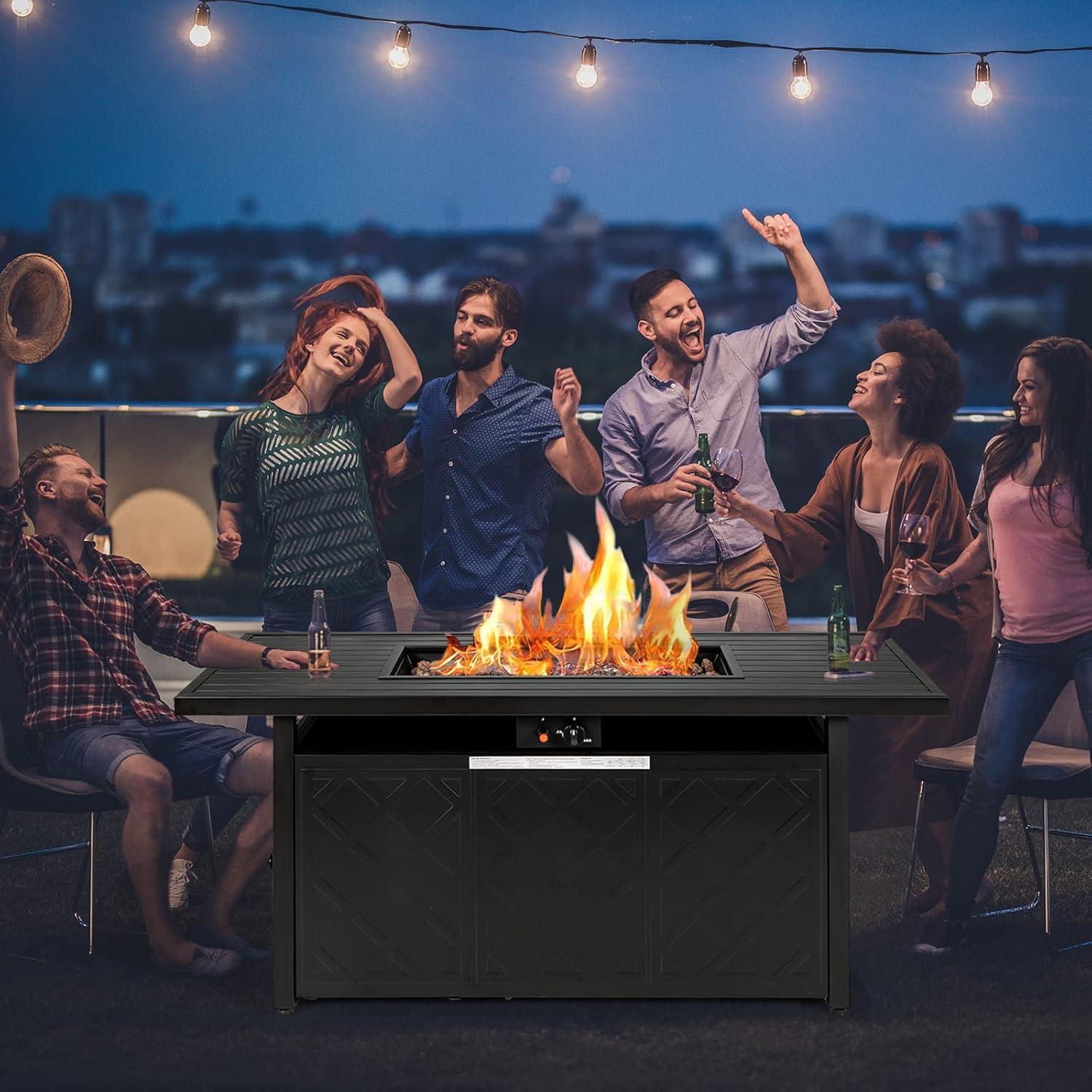 DEXTRUS 57 Inch Propane Outdoor Firetable 50000 BTU Gas Fire Pit with Ignition Systems for Patio Garden Backyard (Black)