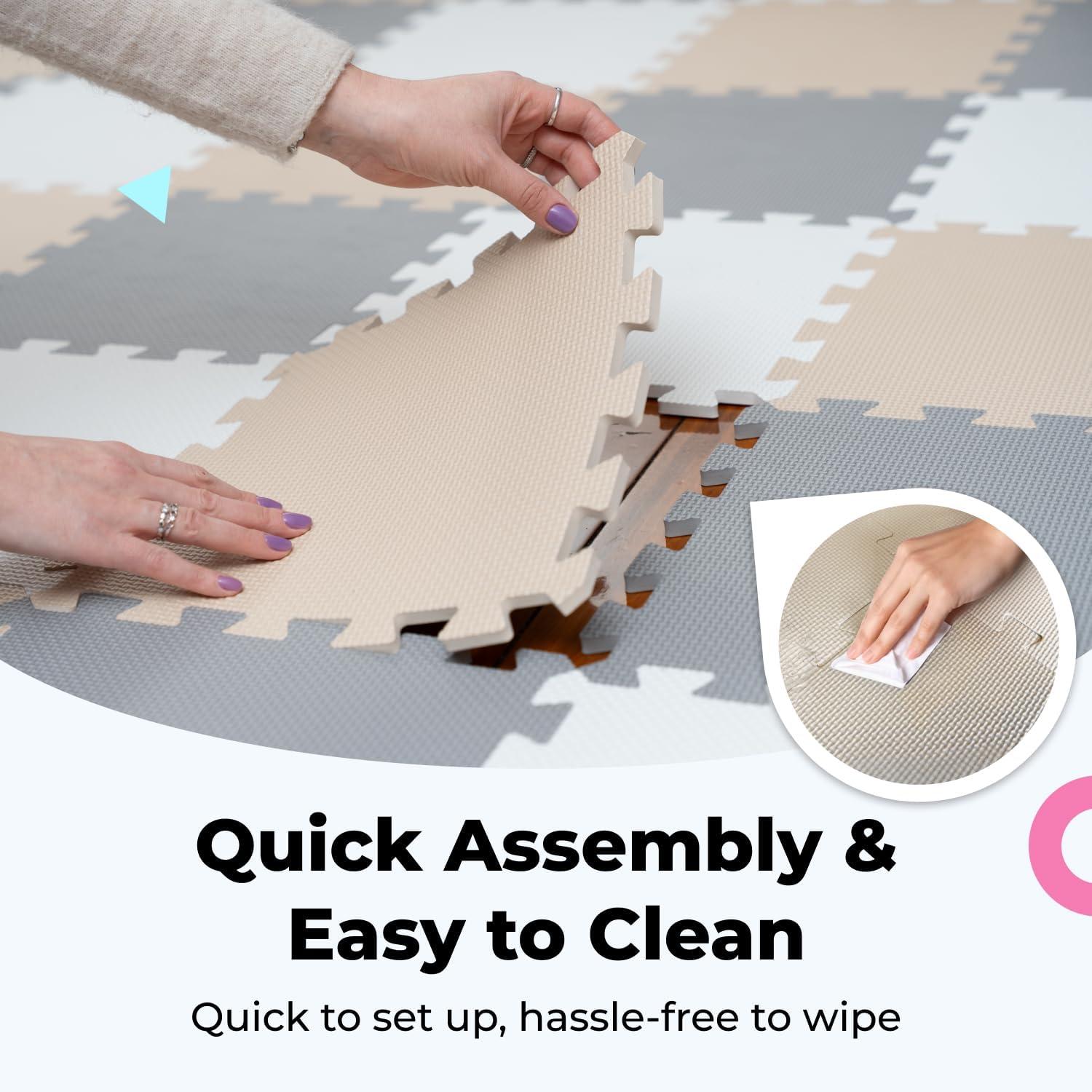 MioTetto Tapete de Juegos de Espuma No Tóxica para Bebés y Niños, Mosaicos Entrelazados, Crema-gris-beige, 18 Piezas, Perfecto para Pasar el Día Boca Abajo, Gatear, Ir Al Cuarto de Niños, Jugar O Gimnasio