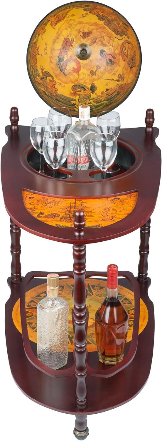 Sepia-Toned Vintage Globe Bar Cart with Wine Storage