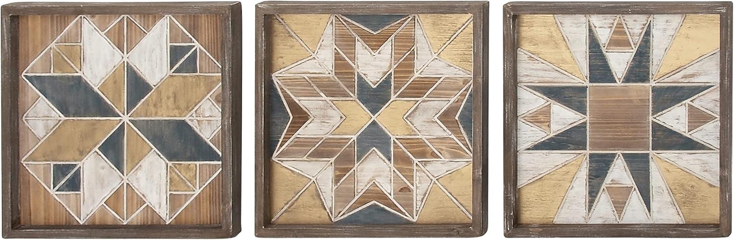 Wood Handmade Southwestern Geometric Multi Colored Wall Decor Set