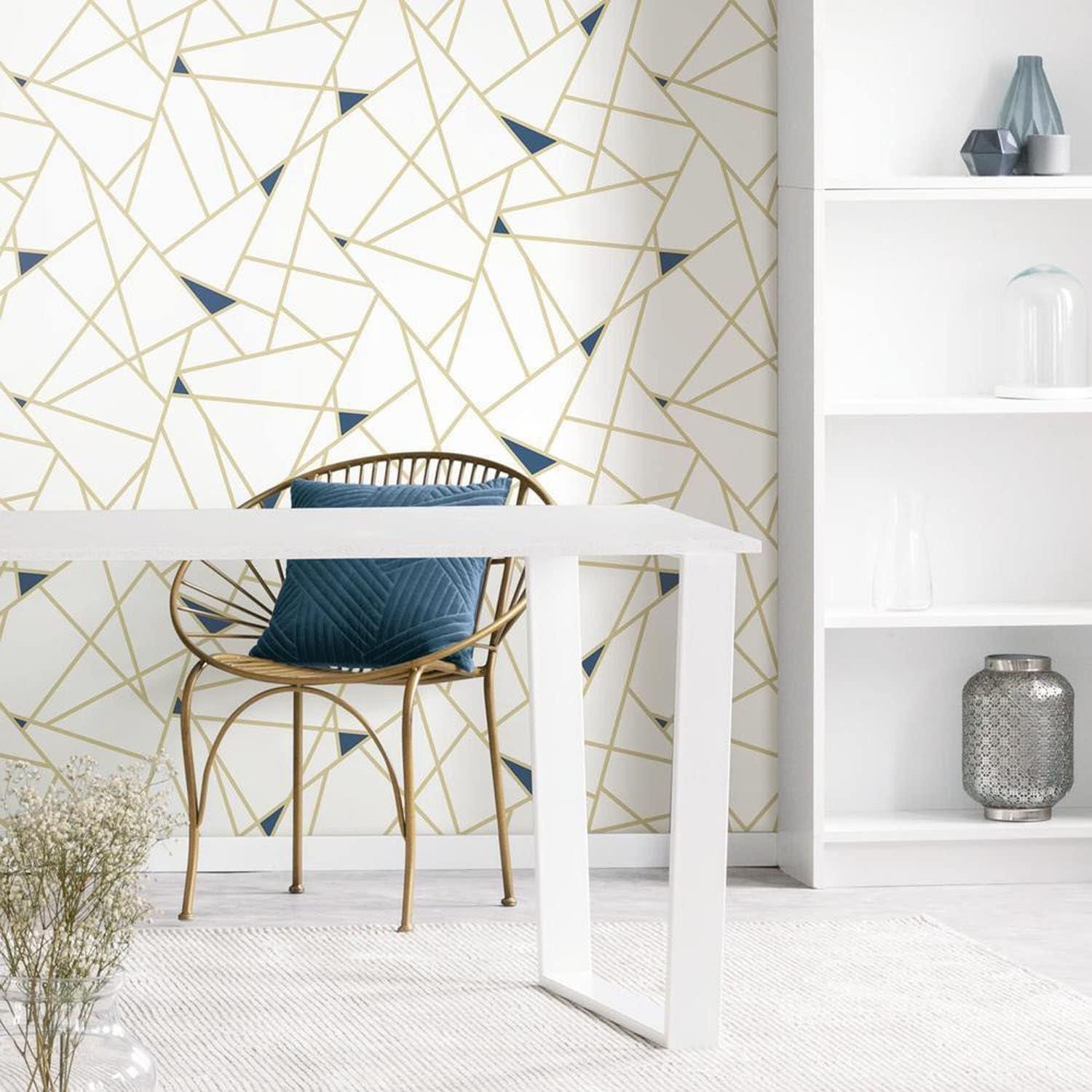 RoomMates Fracture Gold Peel and Stick Wallpaper: Removable Vinyl, Geometric Abstract, Modern Decor, 28.18 Sq Ft Coverage