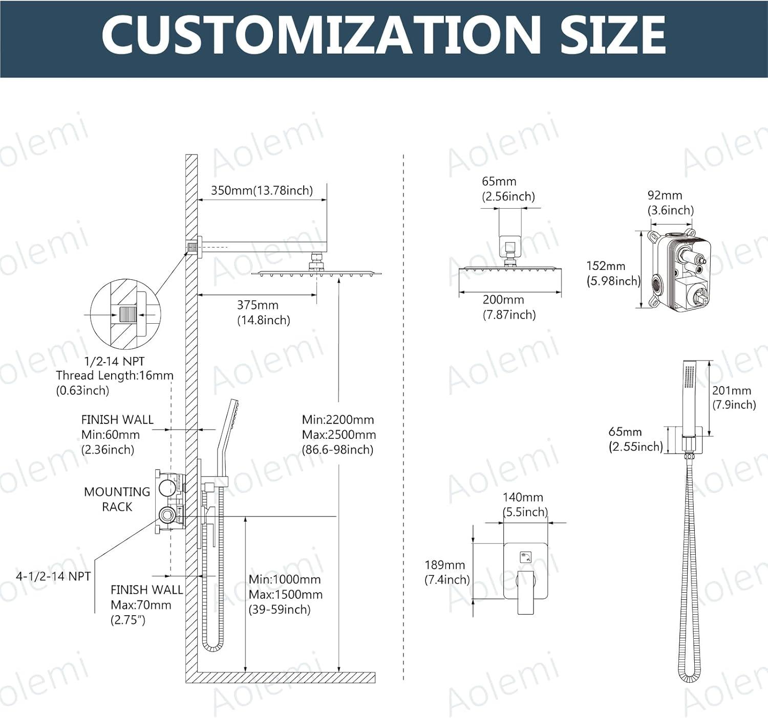 Aolemi Shower Faucet Set Rain Shower System with Handheld Spray Bathroom Shower Combo Rough-in Valve and Shower Trim Kit Included Brushed Nickel 8 Inch Wall Mount Shower Head