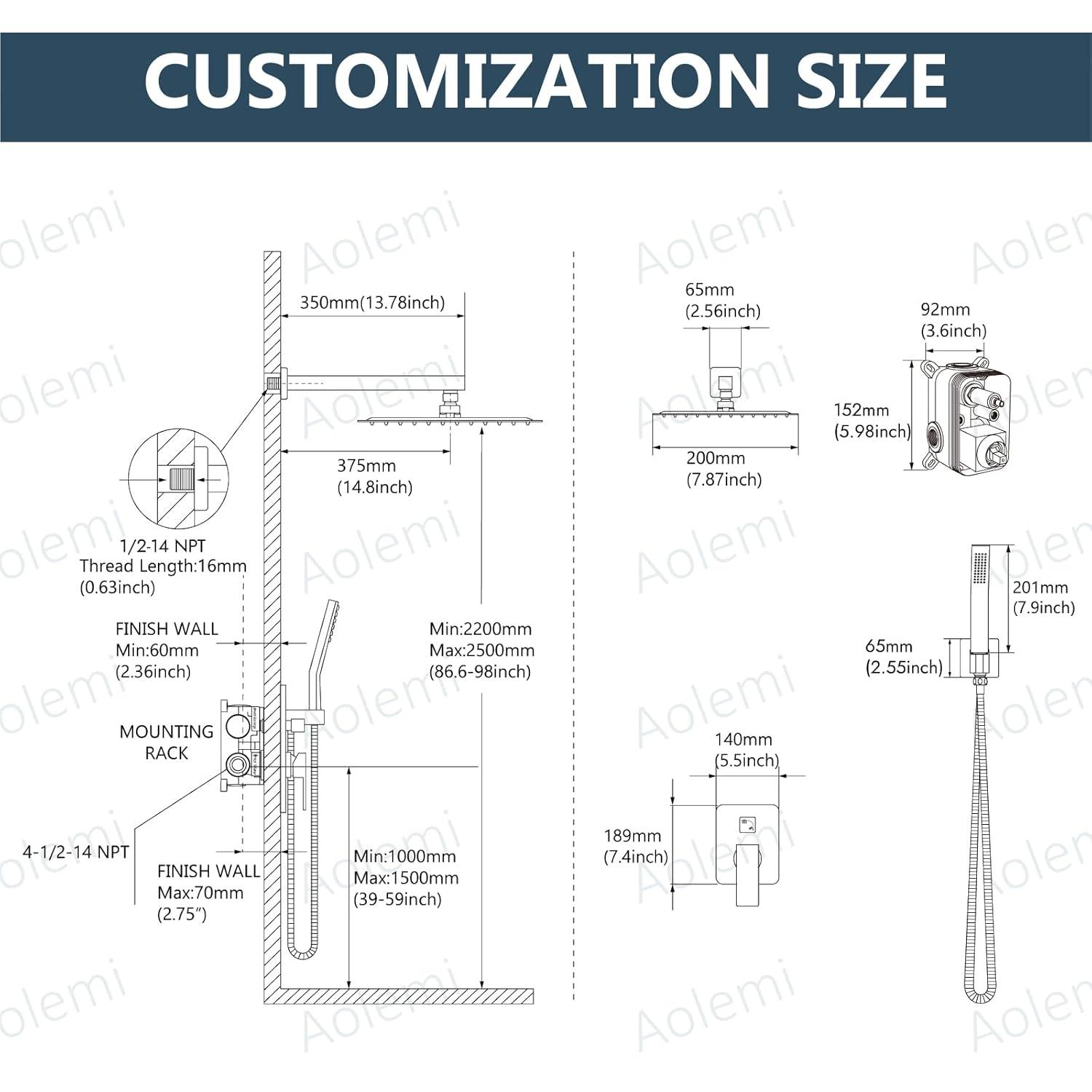 Aolemi Shower Faucet Set Rain Shower System with Handheld Spray Bathroom Shower Combo Rough-in Valve and Shower Trim Kit Included Brushed Nickel 8 Inch Wall Mount Shower Head
