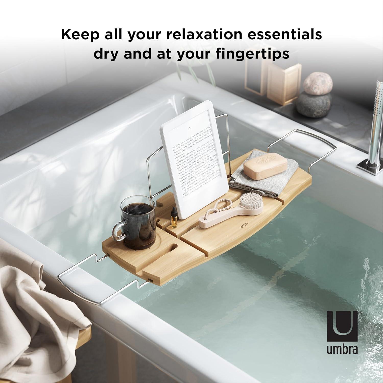 Umbra Aquala Extendable And Adjustable Bamboo Bathtub Caddy