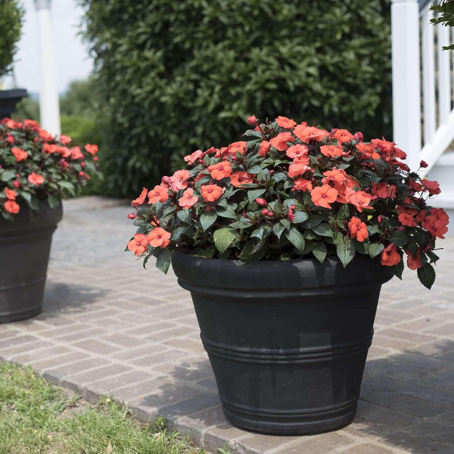 Crescent Garden 20" Wide Brunello Planter Pots Black: Durable Polyresin, Weather-Resistant, No Assembly Required
