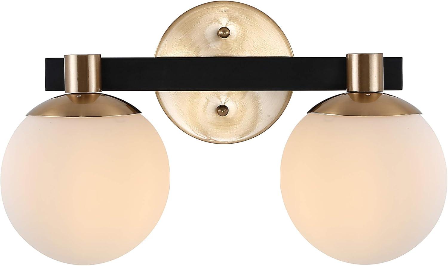 Modernist Globe 15.25" 2-Light Metal/Frosted Glass Modern Contemporary LED Vanity, Brass Gold/Black