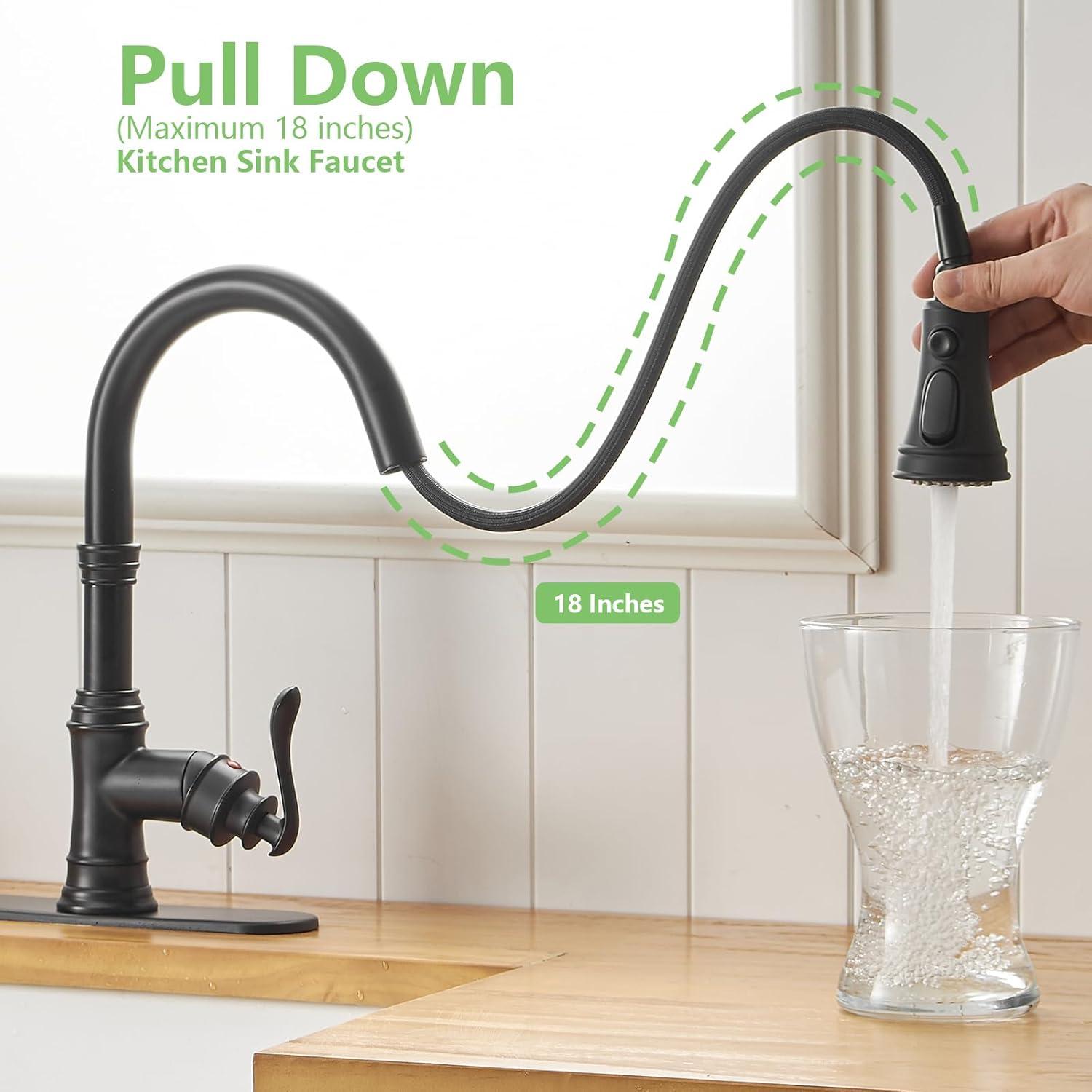 BWE Single-Handle Pull-Down Sprayer 3 Spray High Arc Kitchen Faucet With Deck Plate