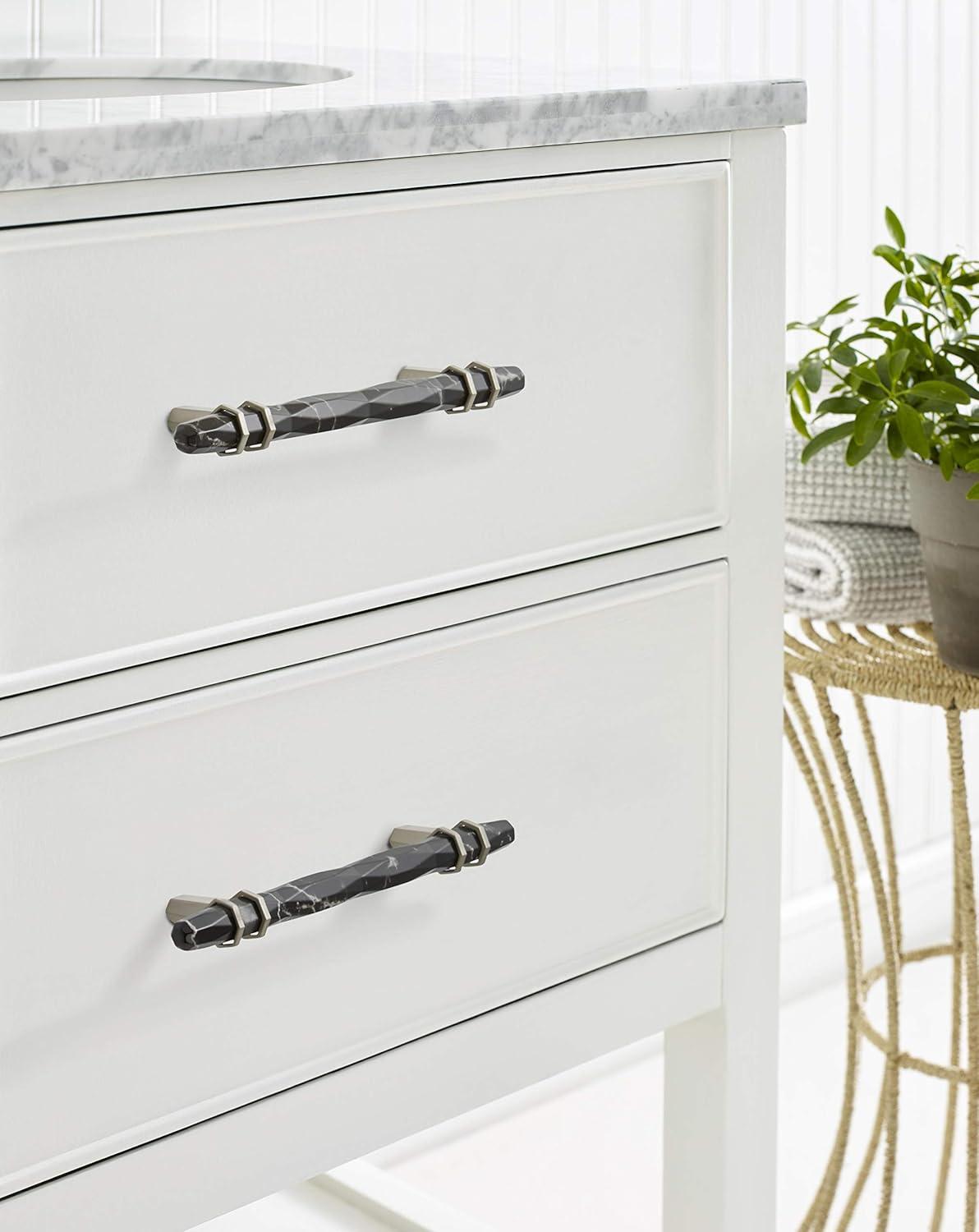 Marble Black and Satin Nickel Modern Bar Cabinet Pull