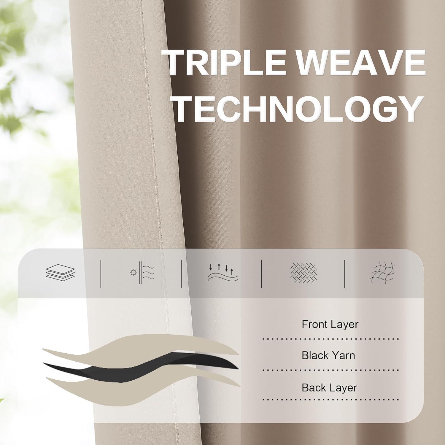 Hokku Designs Warm Taupe Curtain 96 Inches Long For Bedroom/Living Room Thermal Insulated Blackout Back Tab And Rod Pocket Dining Room Curtains Drapes 2 Panels - Taupe Tan,W52 X L96