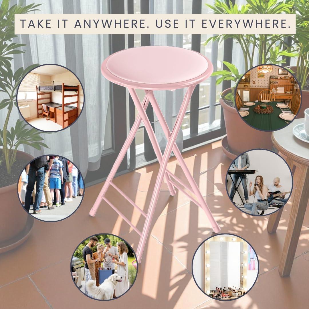 Trademark Global 24 x 14.5 in. Home Collection Cushioned Folding Stool - Pink