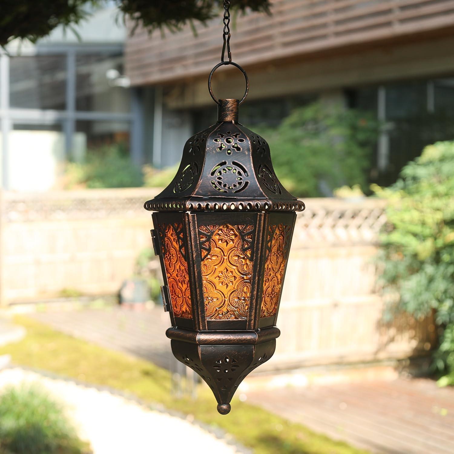 Bronze Metal Hanging Tabletop Christmas Candle Lantern