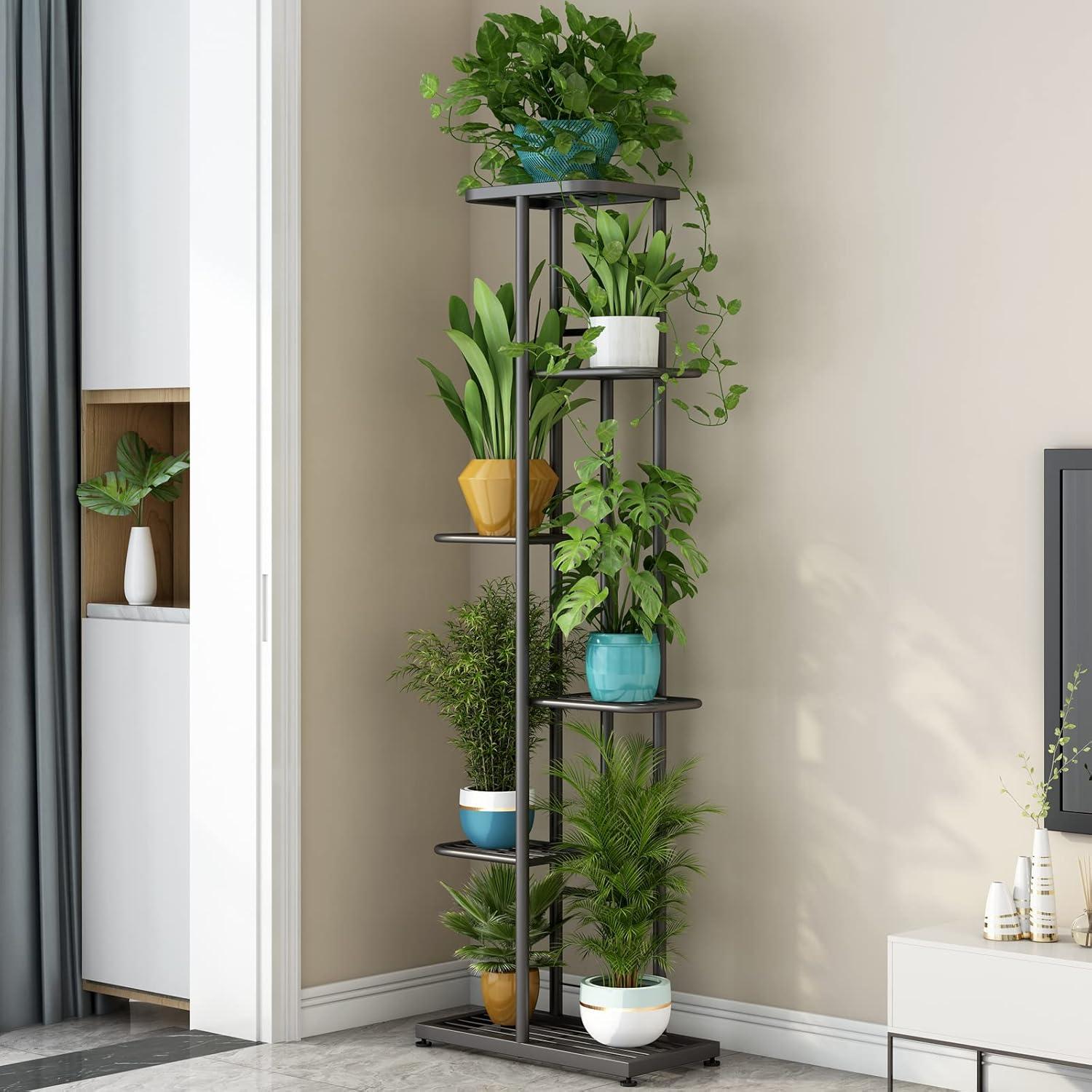 Dark Grey 6-Tier Metal Indoor/Outdoor Plant Stand