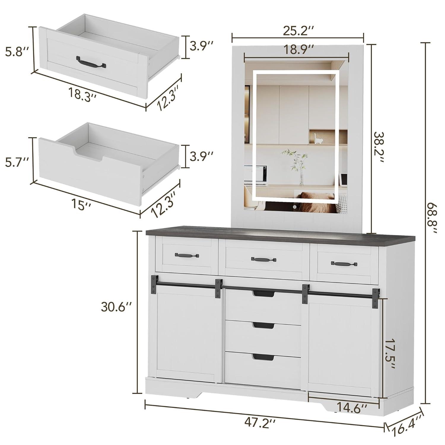 6 Drawers Dresser for Bedroom,Wood Dresser & Chest of Drawers with Sliding Barn Doors,Farmhouse Buffet Cabinet&TV Stand for Bedroom, Living Room,Kitchen