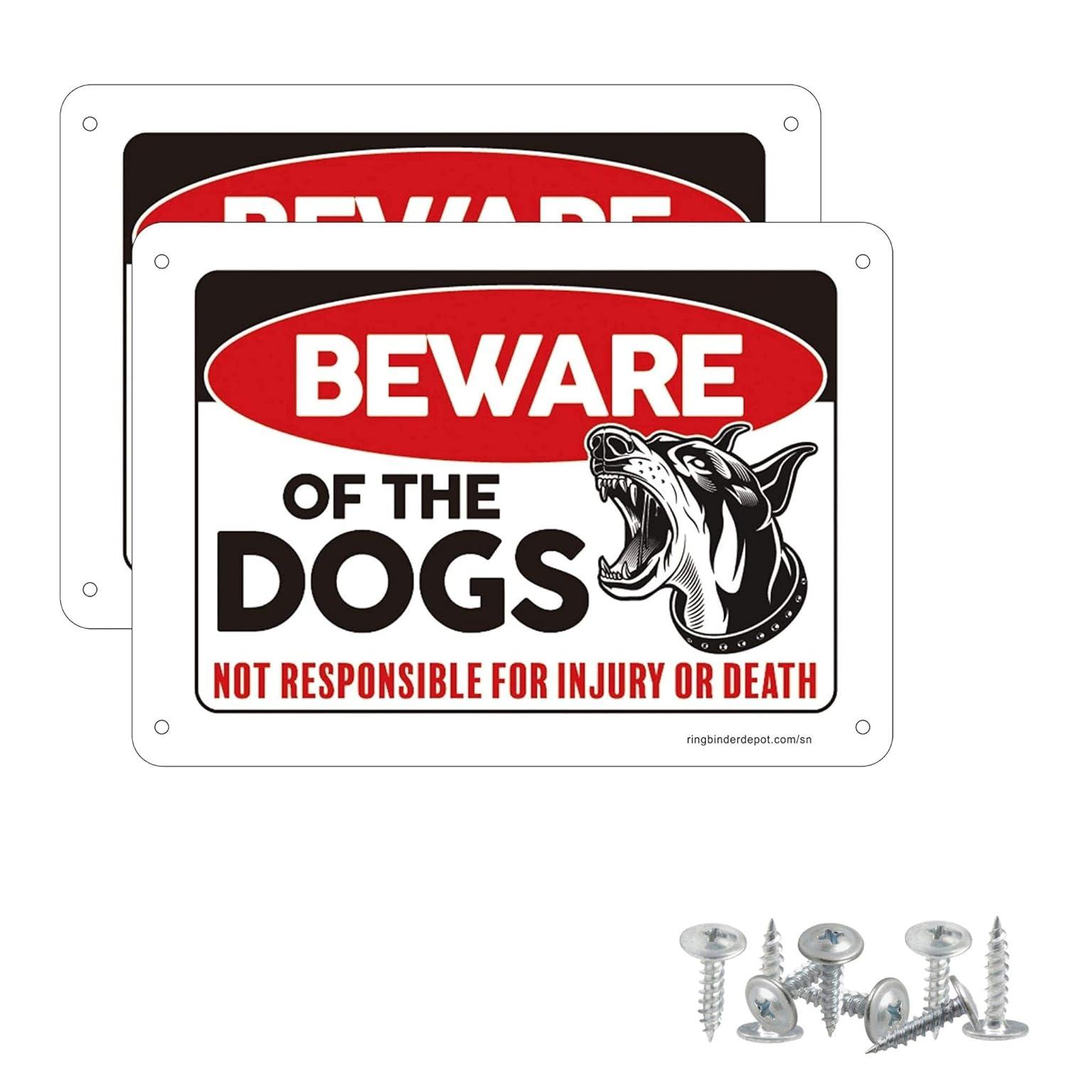 Beware of Dog Sign, 2 Pack 10"x 7" Rust Free .40 Aluminum, UV Printed- Professional Graphics- Easy to Mount- Indoor Or Outdoor Use- Beware of Dog Warning Signs for Home and Business