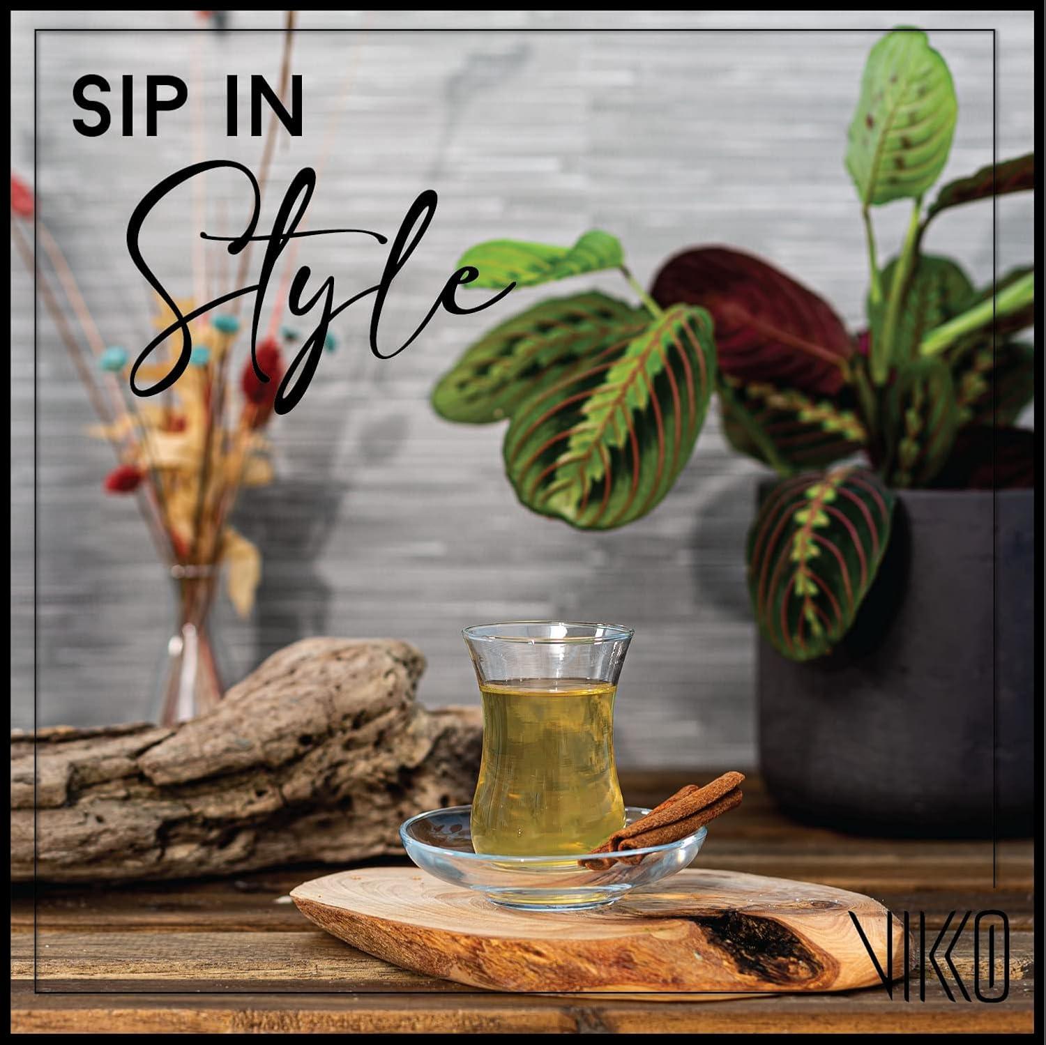 Clear Glass Turkish Tea Cups with Saucers, 4 Oz, Set of 6