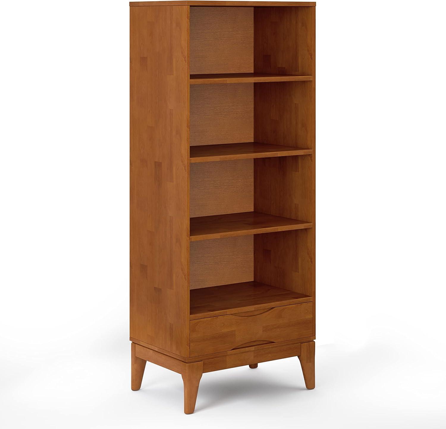 Simpli Home Harper Solid Hardood 60 " x 24 " Mid-Century Modern Bookcase with Storage in Teak Brown