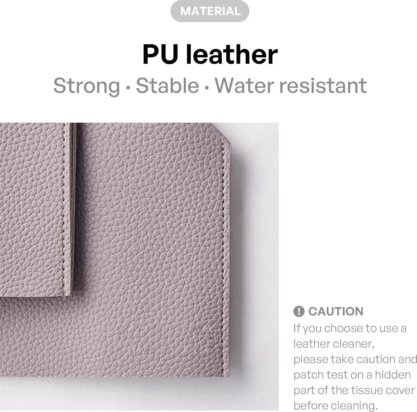 Carrotez Tissue Box Cover, [Refined] Modern PU Leather Square Tissue Box Holder - Decorative Holder/Organizer for Bathroom Vanity Countertop, Night Stands, Office Desk & Car 5"X5"X5" - Lavender