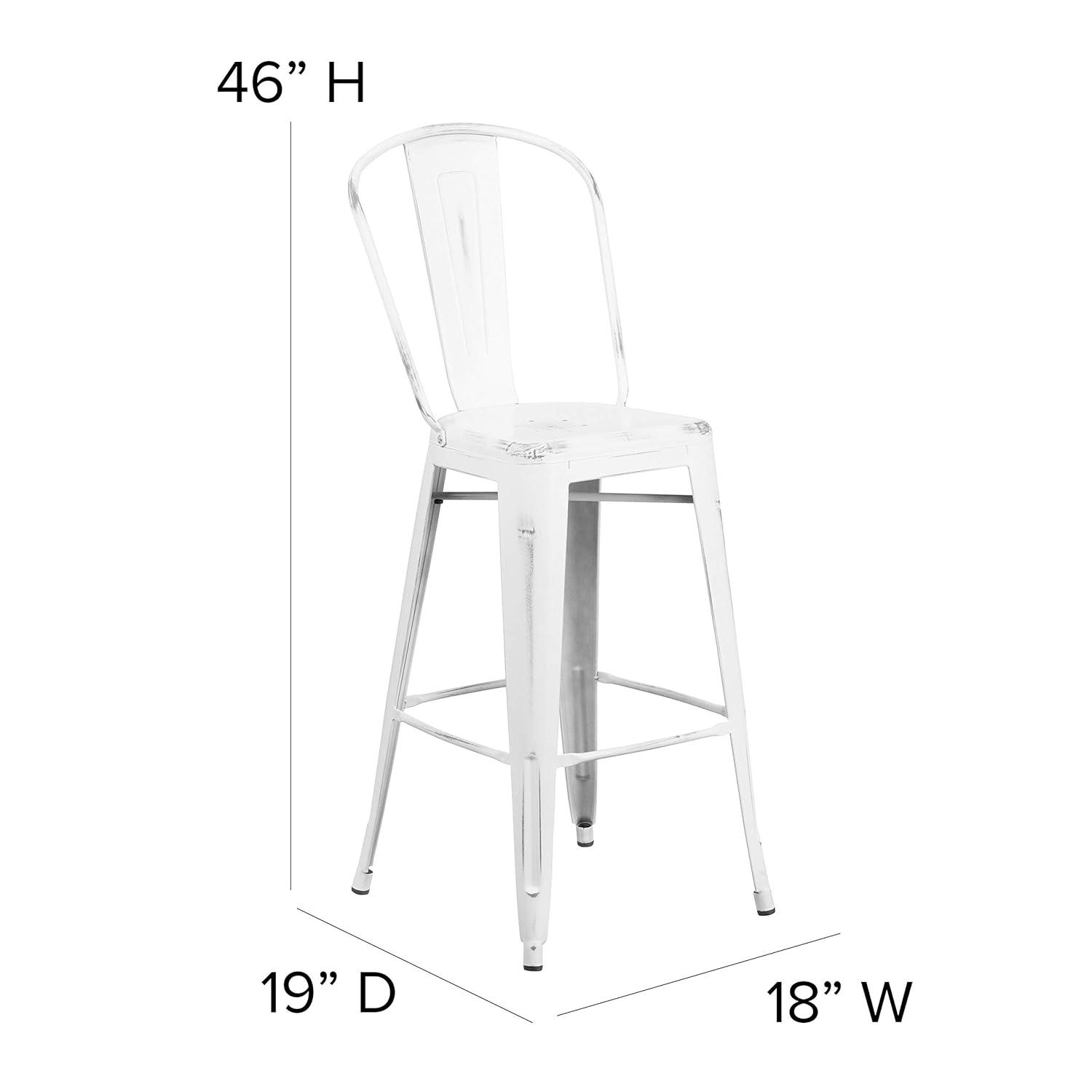 Flash Furniture Commercial Grade 30" High Distressed White Metal Indoor-Outdoor Barstool with Back