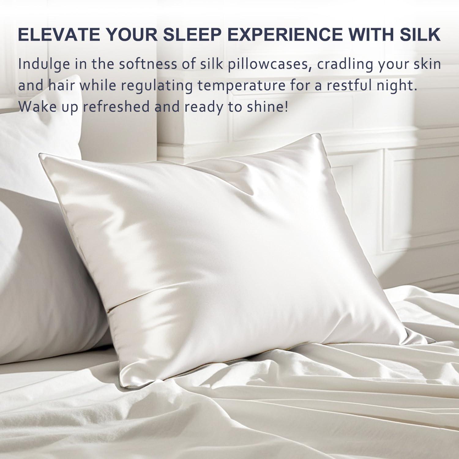 Ravmix Silk Pillow Cases with Zipper, 21 Momme Mulberry Silk Pillowcase for Hair Skin Health, Soft Smooth Breathable Cool Pillow Cover for Beauty Sleep with Gift Box(Queen 20"x30", Ivory White) 1PC