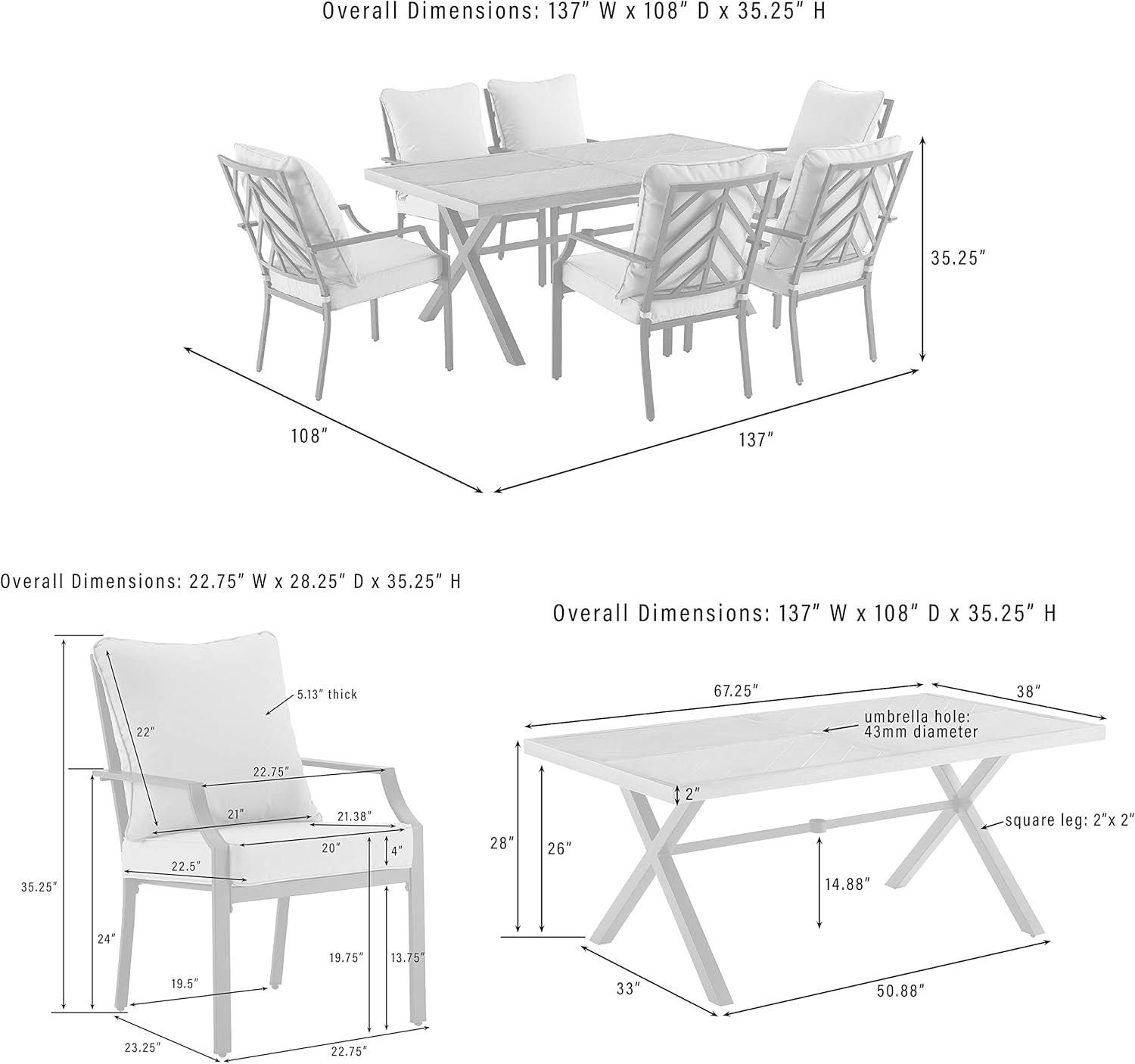 Crosley Furniture Otto 7-Piece Modern Metal Outdoor Dining Set in Gray/Black