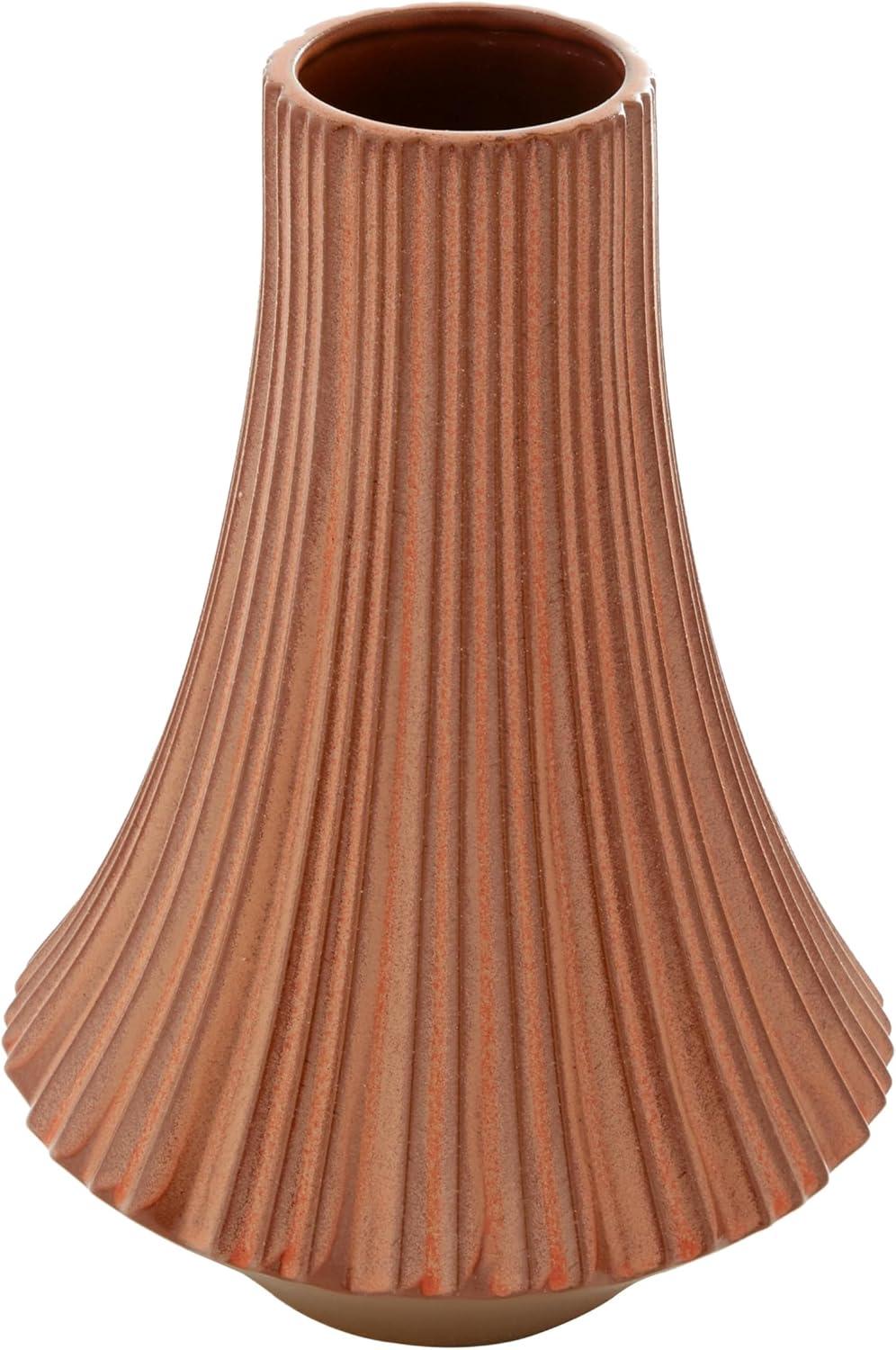 DecMode 13" Ribbed Orange Ceramic Vase