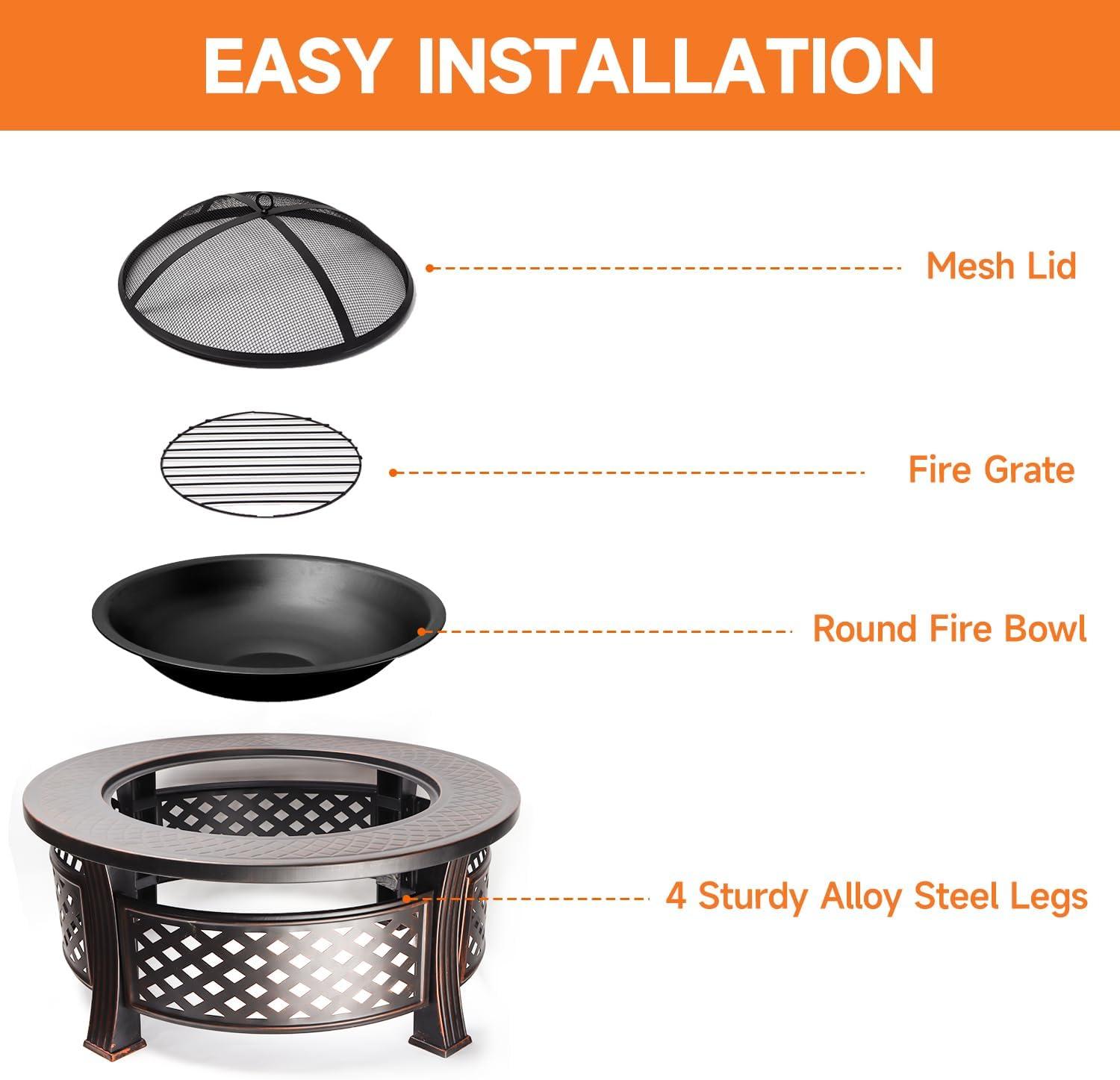 Classy Home 32'' Round Steel Fire Pit Accessory