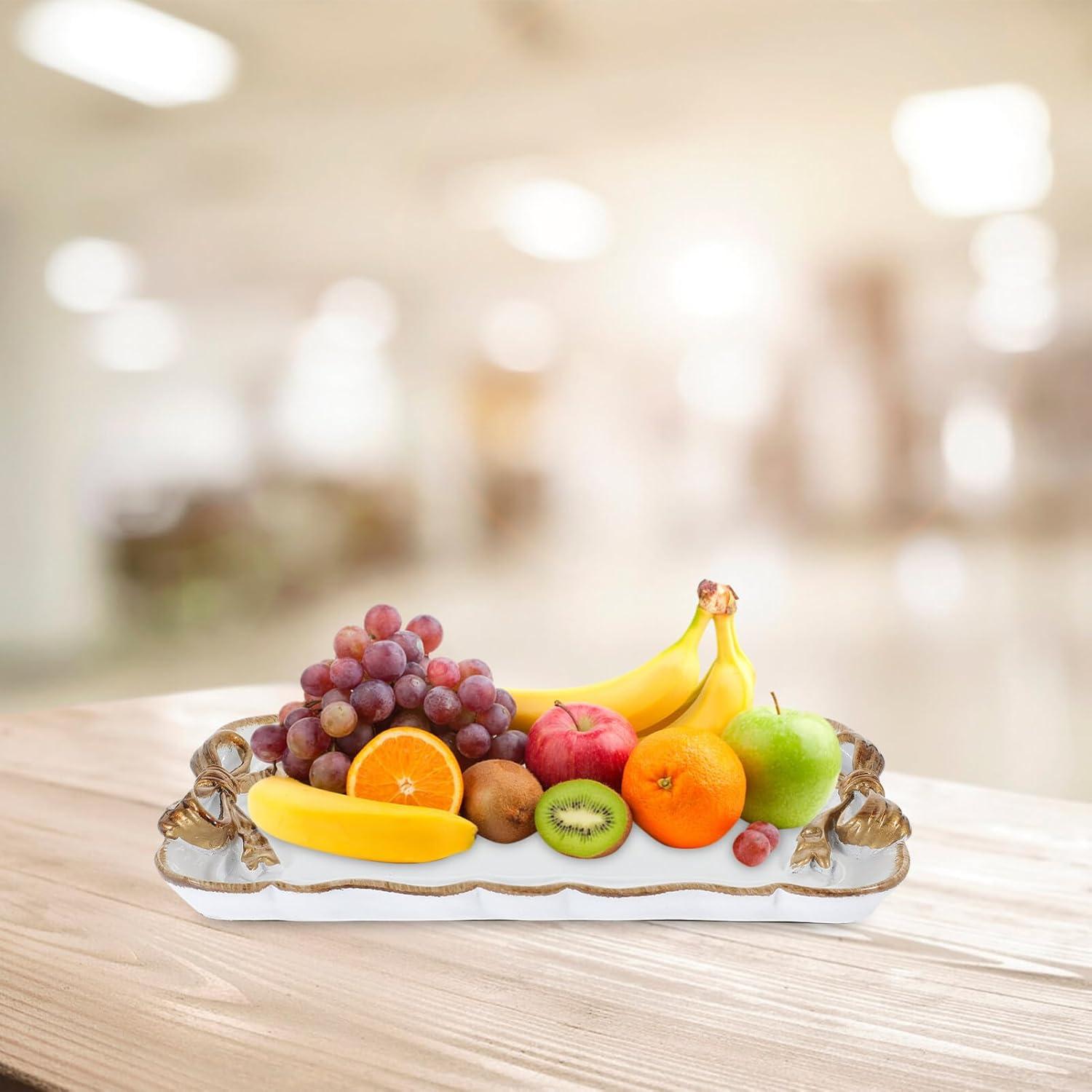 Vintage Decorative Tray Towel Tray Storage Tray Dish Plate Fruit Trays Rings Chain Bracelets Earrings Trays Cosmetics Jewelry Organizer Retro Design Bow-Knot Resin Plate (White)