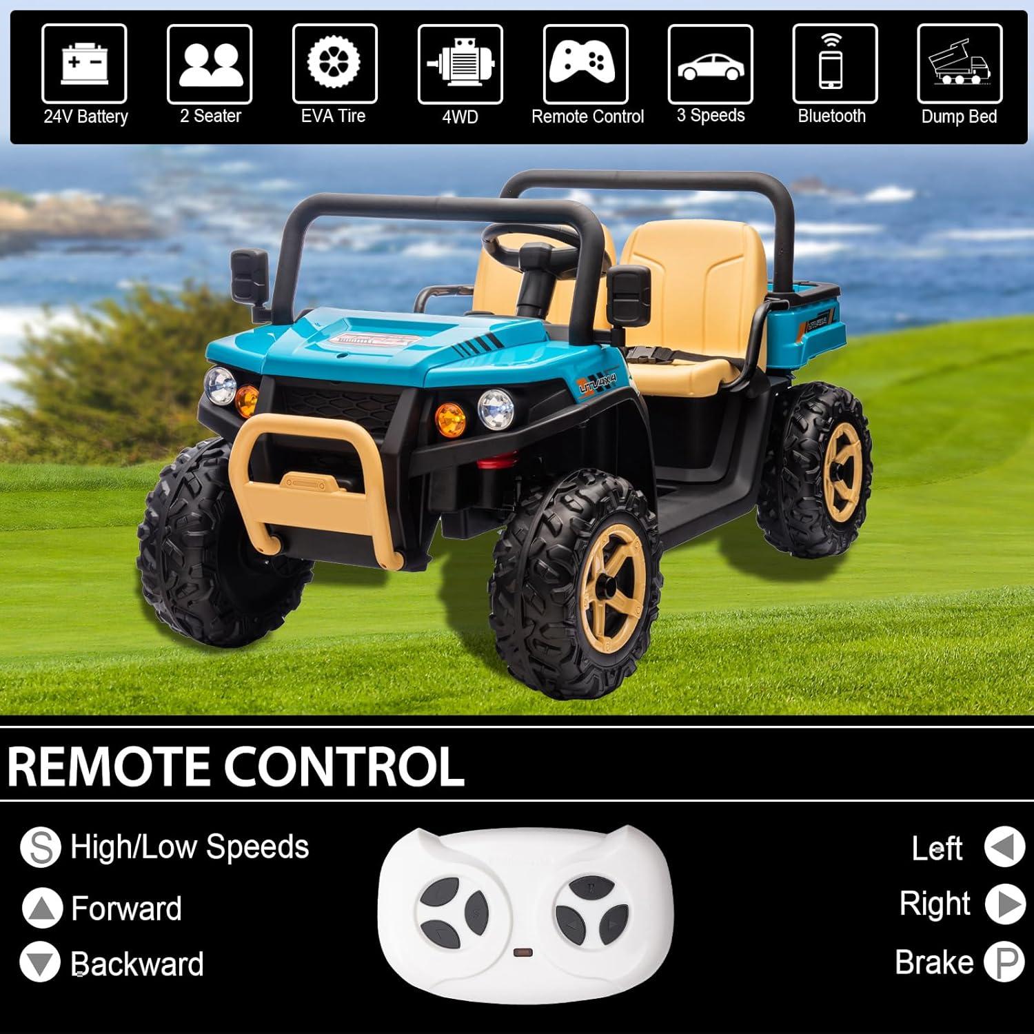 Himimi Delia Himimi 24 Voltage  Ride On Dump Truck, 2 Seater Kids UTV with Electric Dump Bed, Remote Control