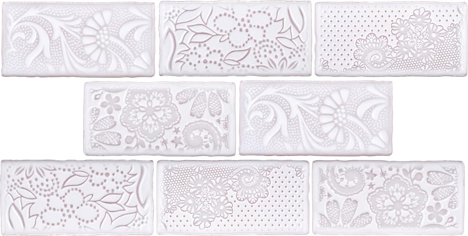 Antic Feelings Milk White 3" x 6" Embossed Ceramic Subway Tile