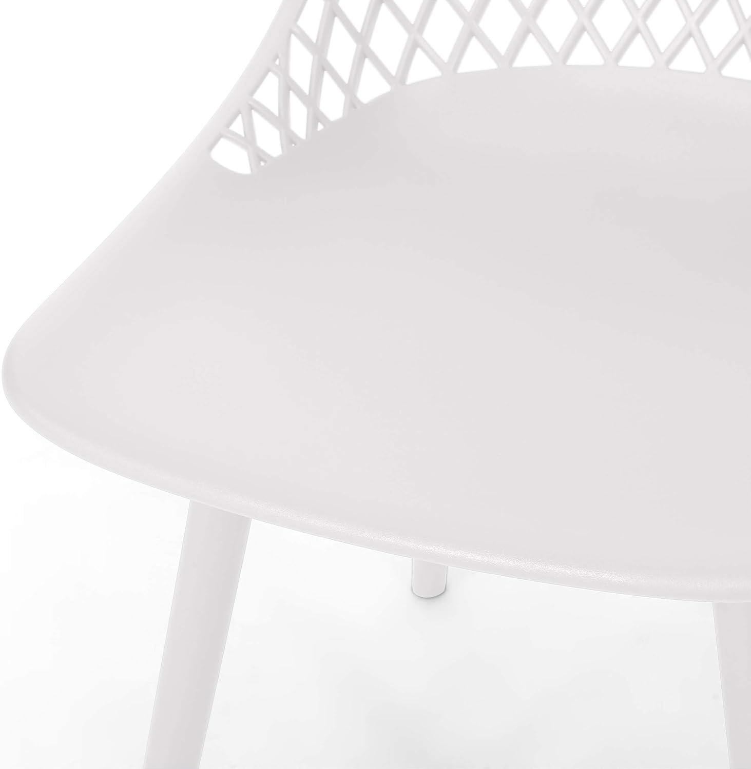 White Armless Outdoor Dining Chairs with Diamond Mesh Pattern, Set of 2