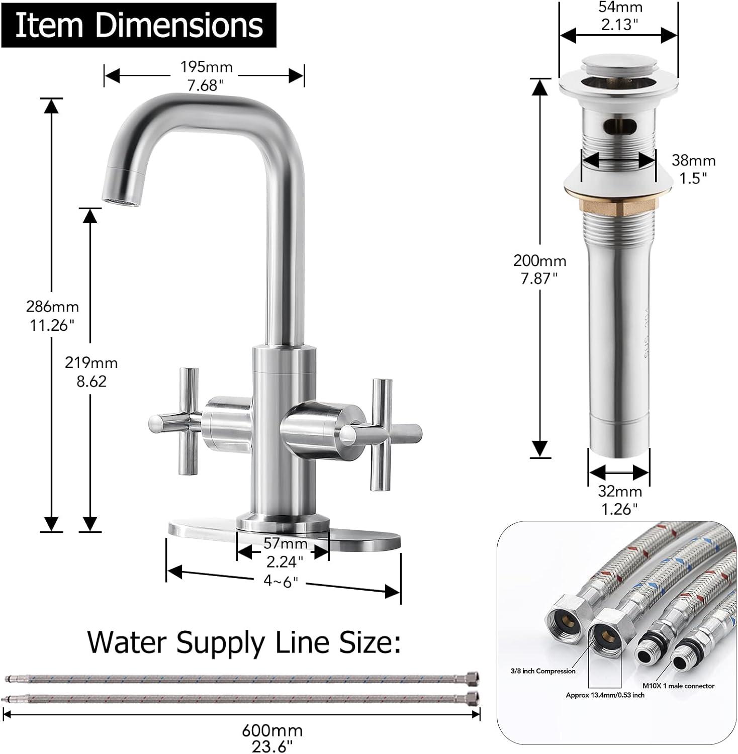 Brushed Nickel 4-Inch Centerset 2-Handle Bathroom Faucet with Drain