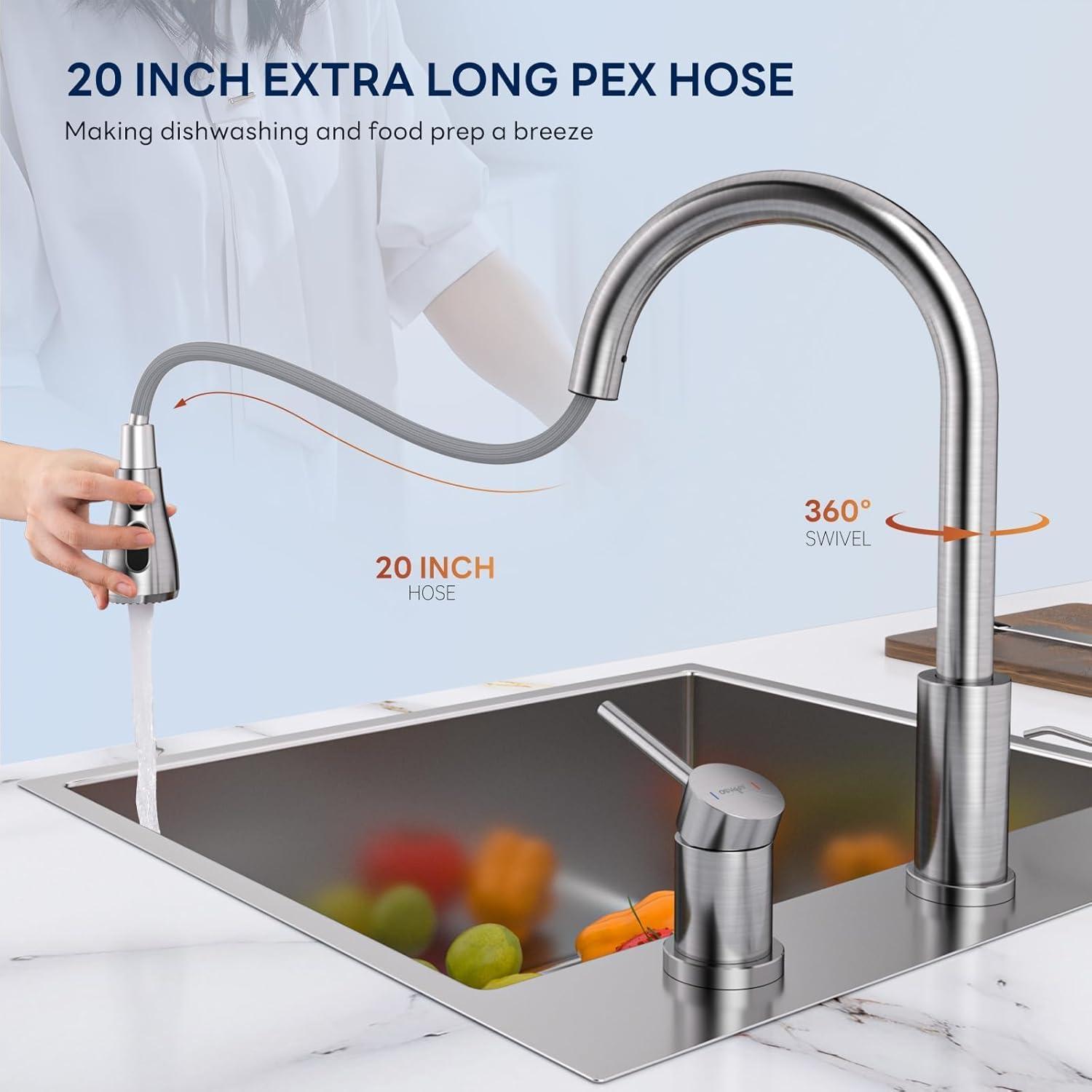 Pull Down Single Handle Kitchen Faucet with Deck Plate and Sprayer