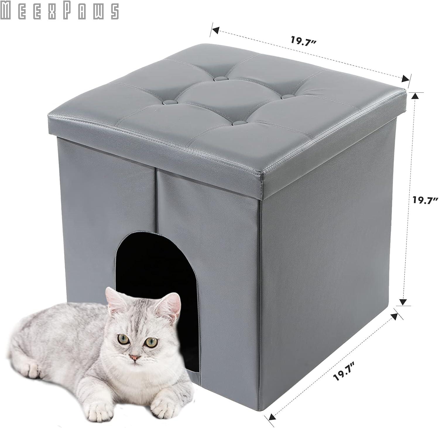 MEEXPAWS Cat Litter Box Enclosure Furniture Hidden, Cat Washroom Bench Storage Cabinet Small 19.7'' x 19.7'' x 19.7''| Dog Proof | Waterproof Inside | Easy Clean | Easy Assembly | Odor Control(Grey)
