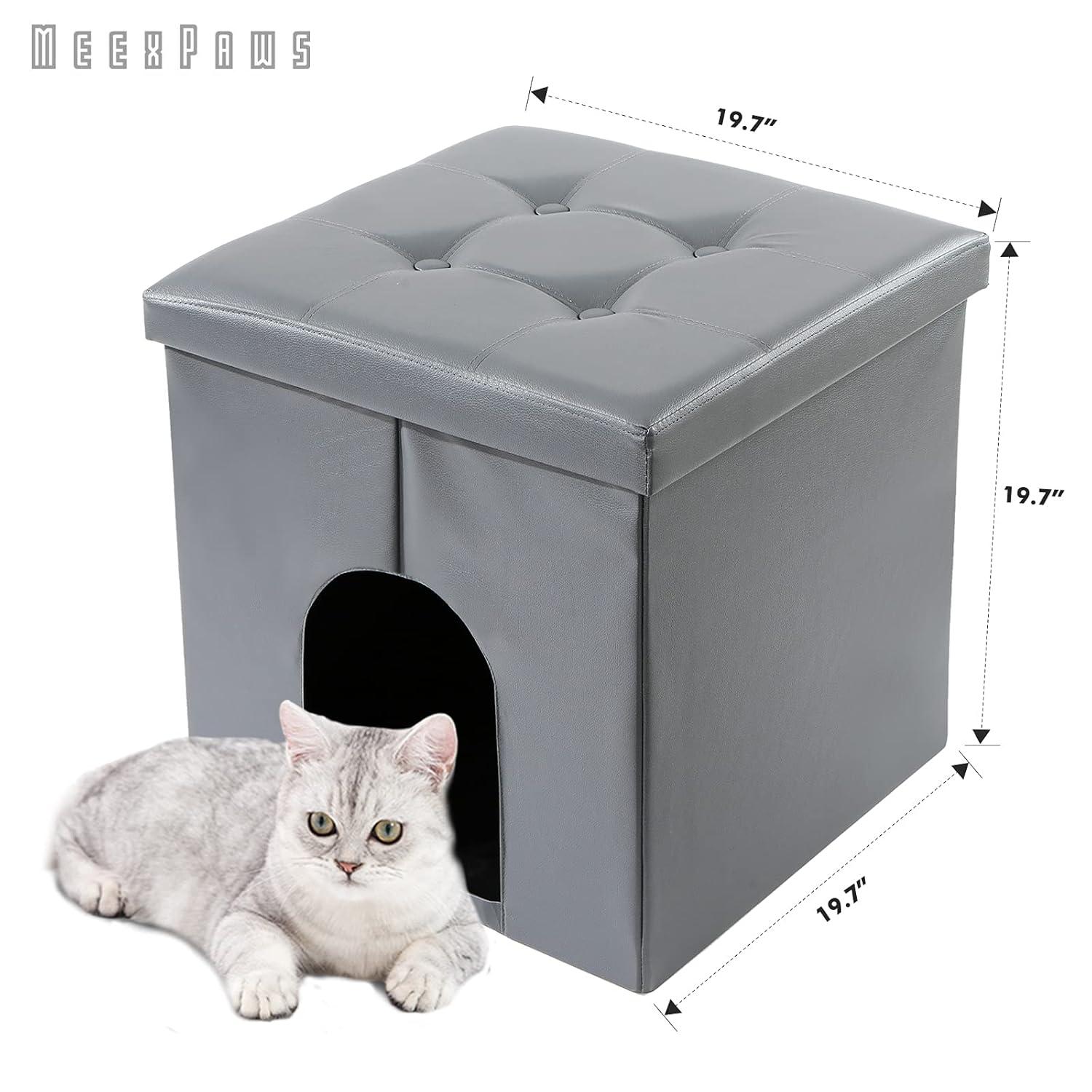 MEEXPAWS Cat Litter Box Enclosure Furniture Hidden, Cat Washroom Bench Storage Cabinet Small 19.7'' x 19.7'' x 19.7''| Dog Proof | Waterproof Inside | Easy Clean | Easy Assembly | Odor Control(Grey)