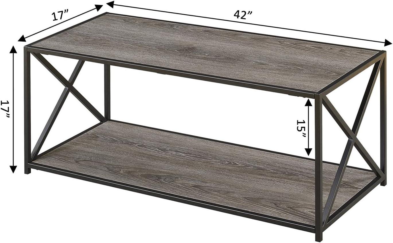 Tucson Weathered Gray Rectangular Wooden Coffee Table with Shelf