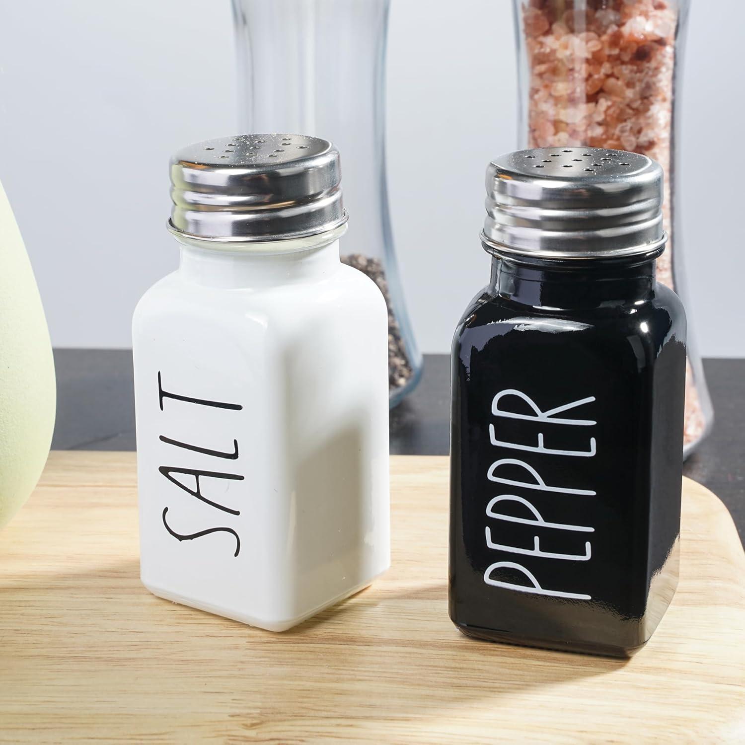 Juvale Stainless Steel Salt and Pepper Shakers Set with Glass Bottom, Perforated "S" and "P" Caps - Modern Kitchen Decor (4oz)