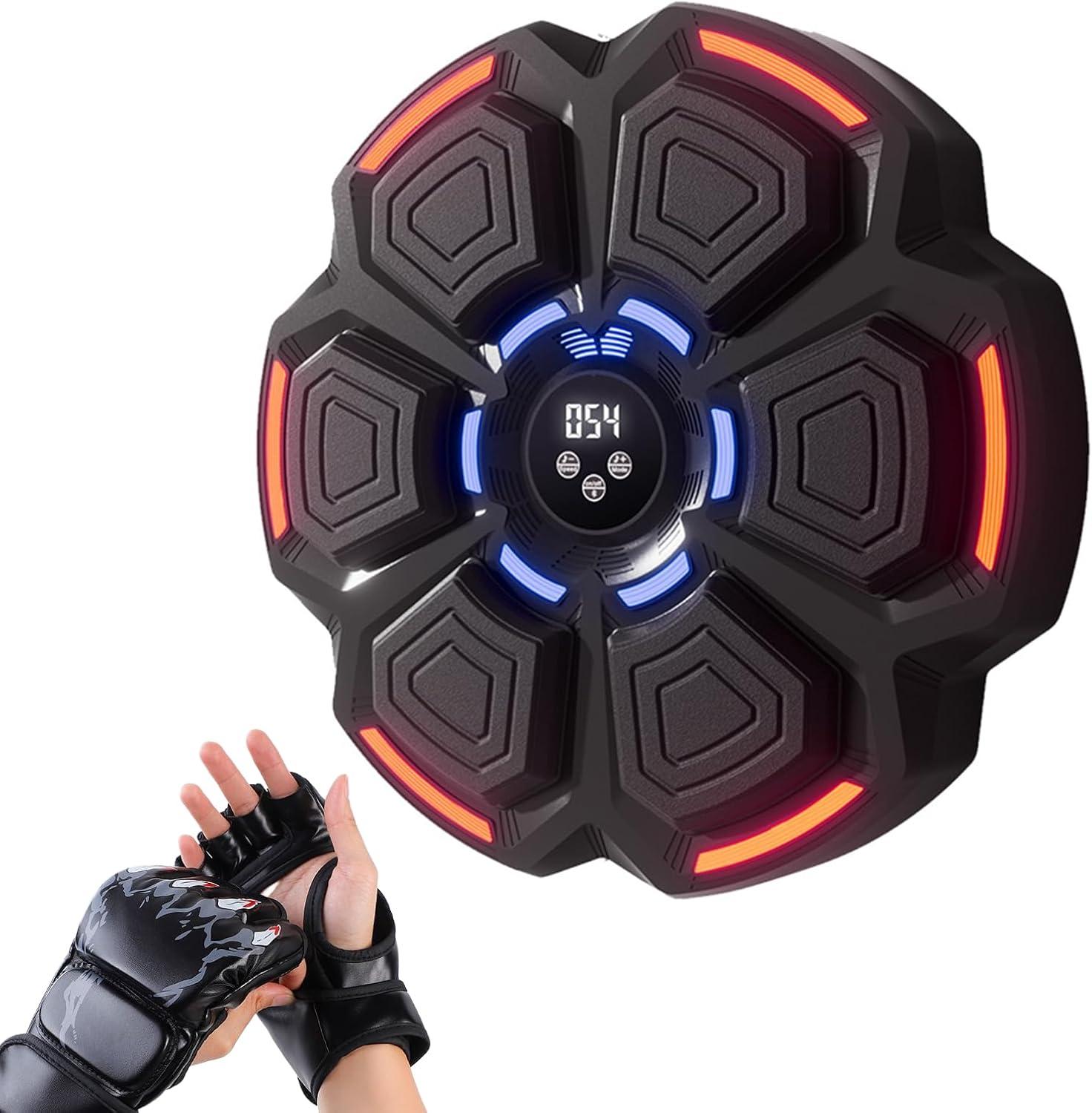Music Boxing Machine for Adults : Smart Bluetooth Wall Mounted Punching Trainer with Gloves - Interactive Boxing Target - Workout Boxing Equipment for Home Gym Office