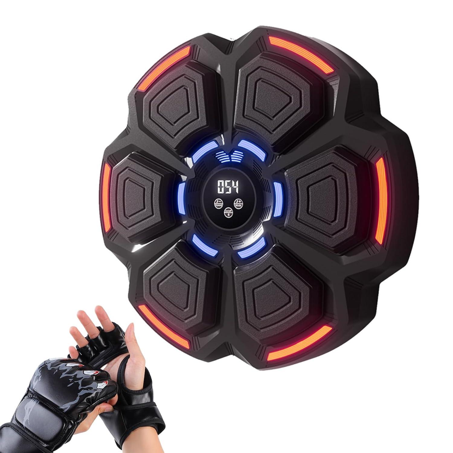 Music Boxing Machine for Adults : Smart Bluetooth Wall Mounted Punching Trainer with Gloves - Interactive Boxing Target - Workout Boxing Equipment for Home Gym Office